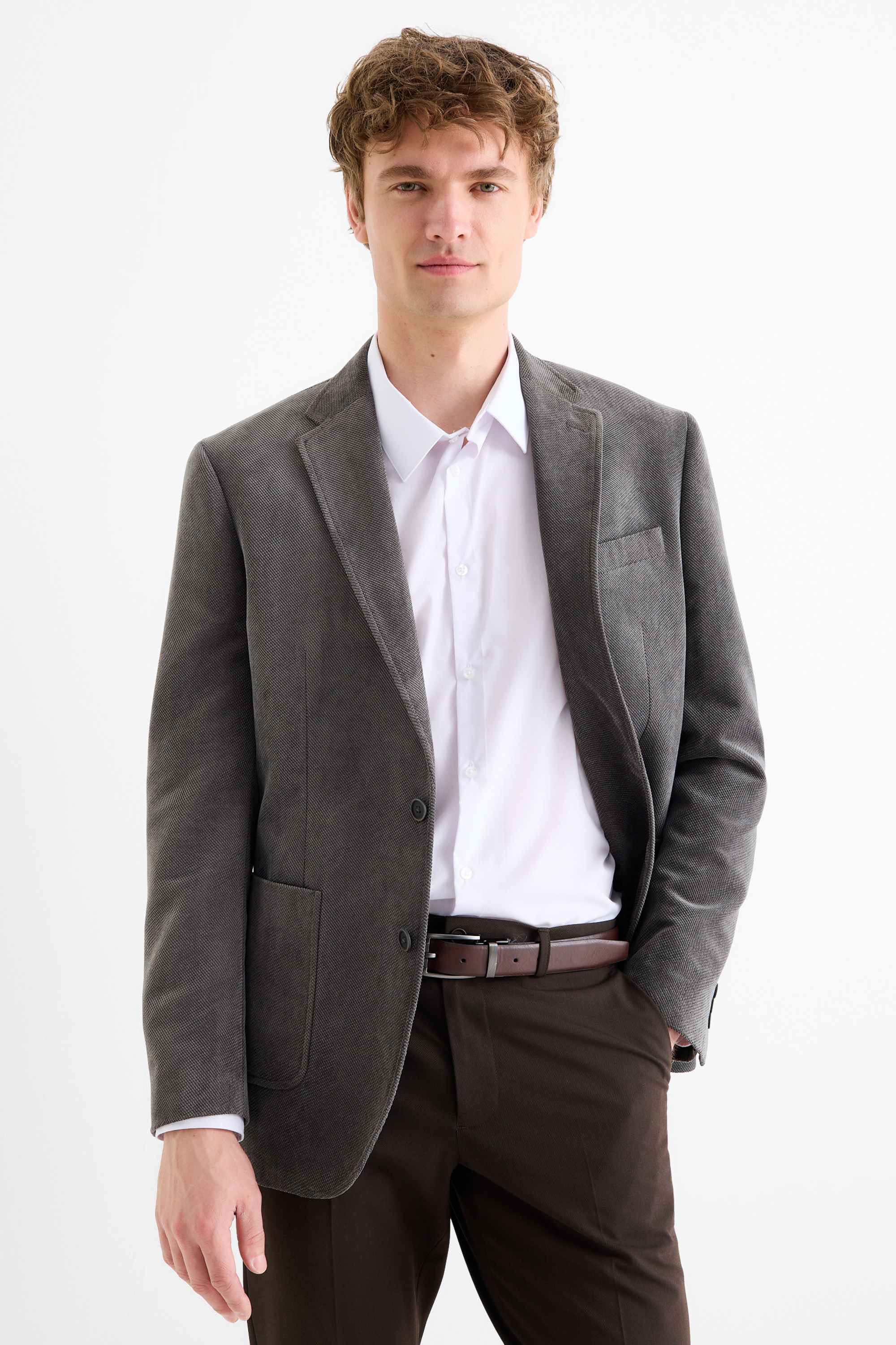 Tailored jacket - regular fit - textured gray