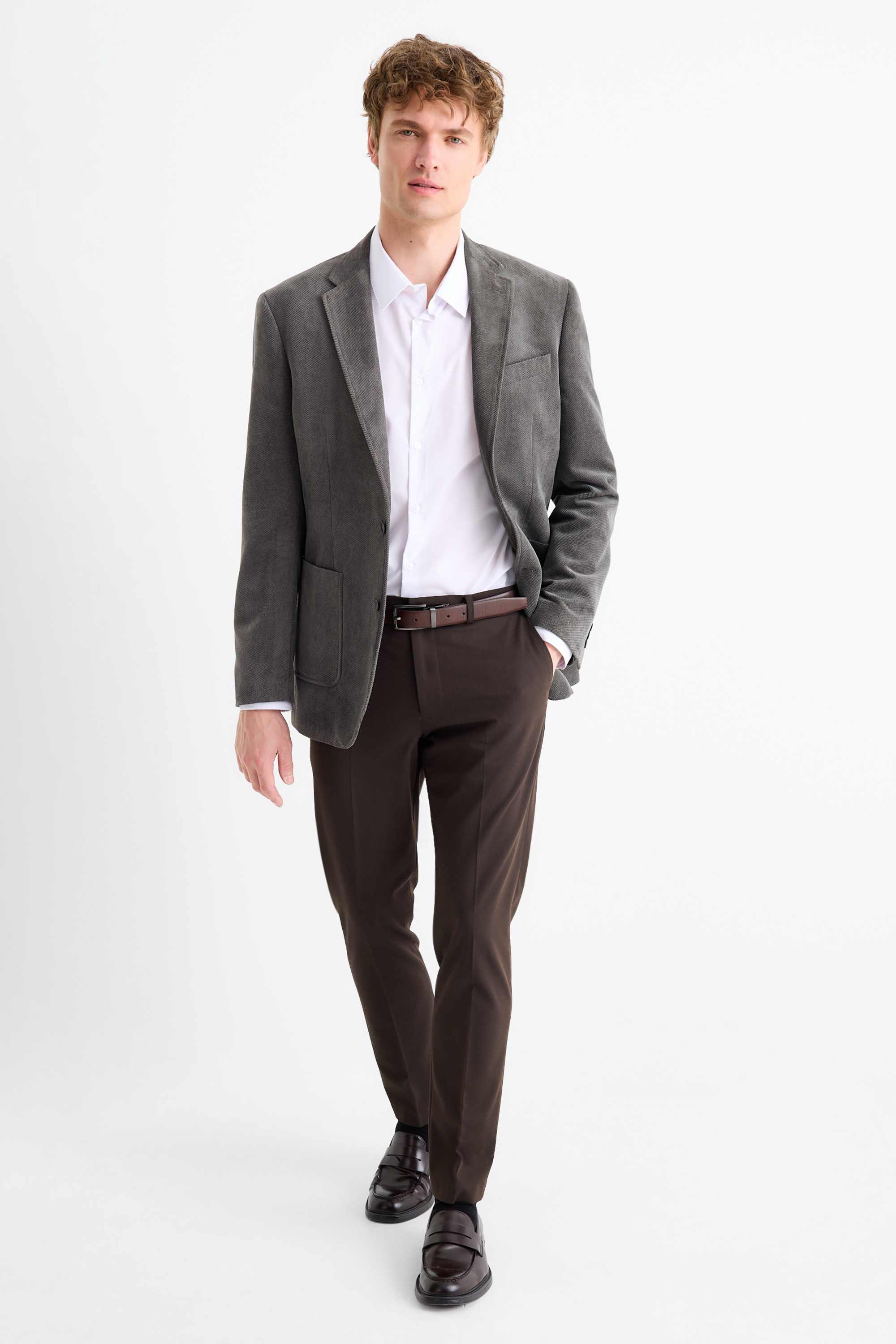 Tailored jacket - regular fit - textured gray