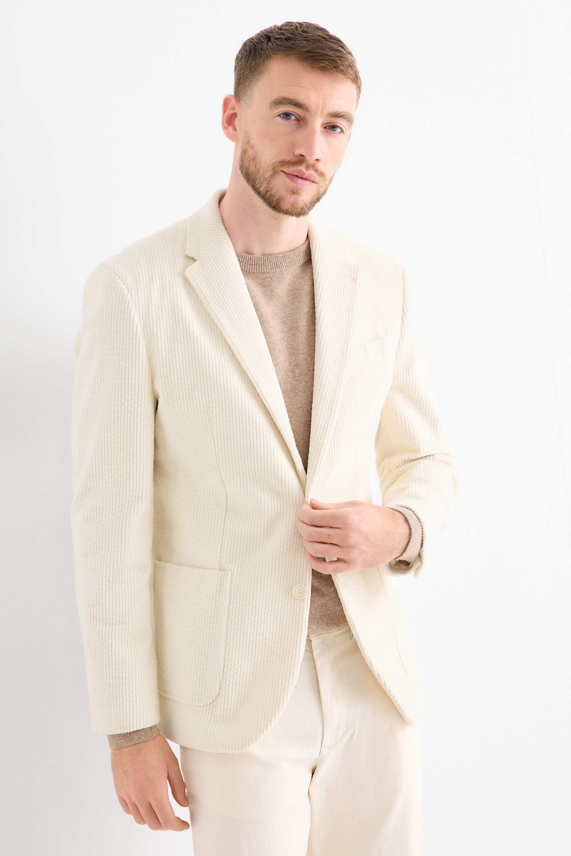Corduroy mix & match tailored jacket - regular fit - stretch cremewhite