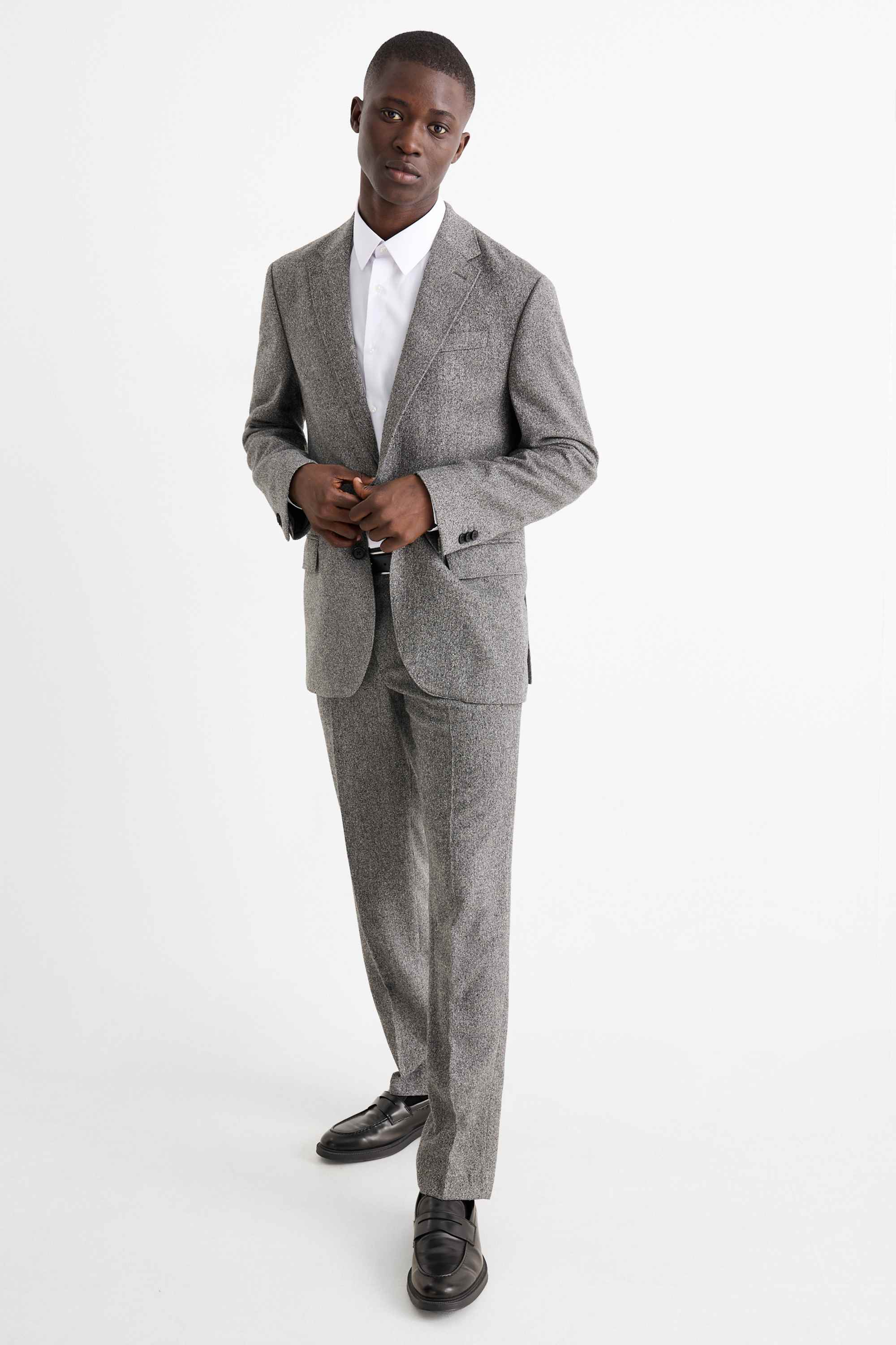 Mix & match tailored jacket - regular fit - stretch - textured gray-melange