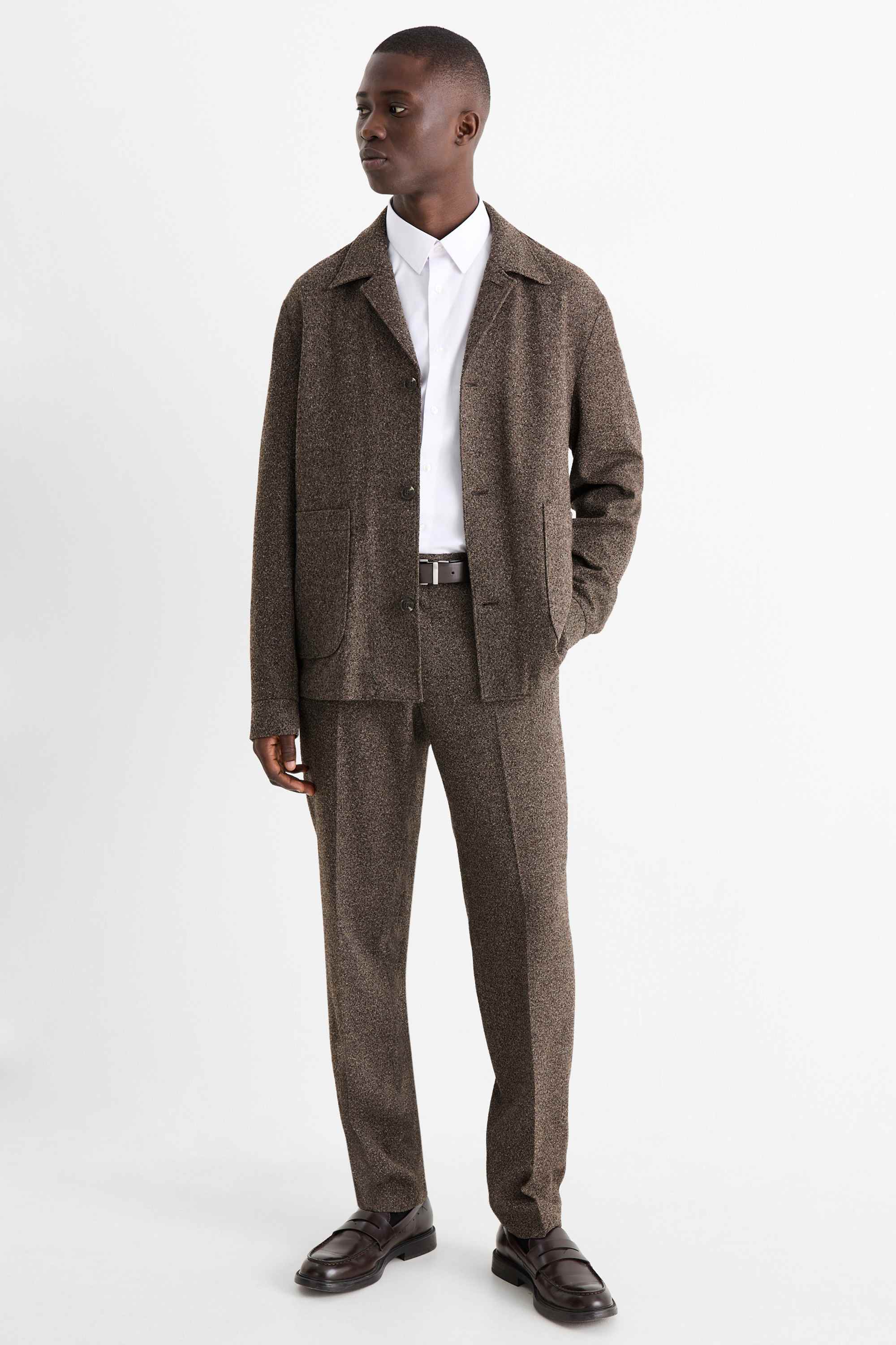 Mix & match tailored jacket - regular fit - stretch - textured brown