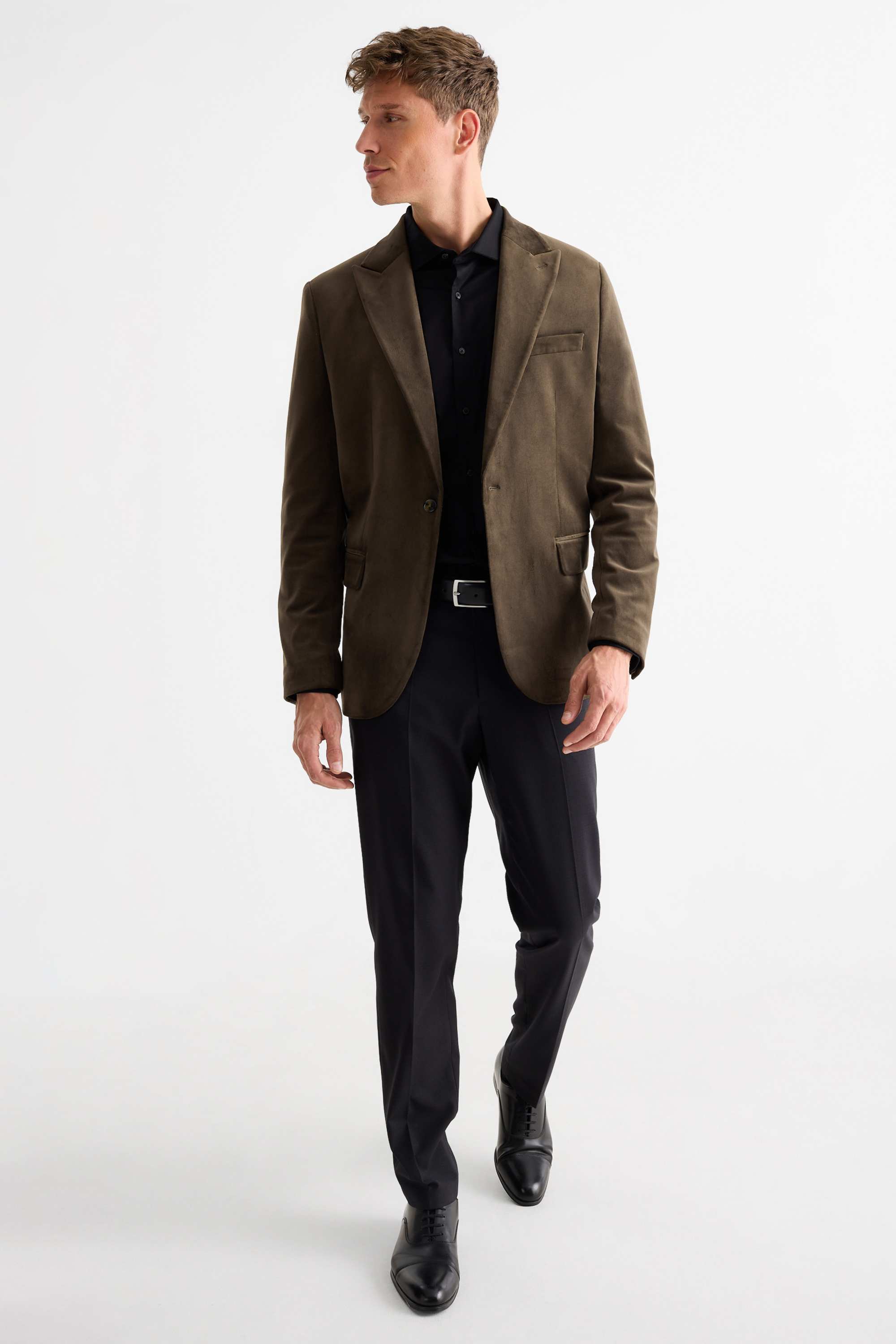 Tailored velvet jacket - slim fit - stretch dark green