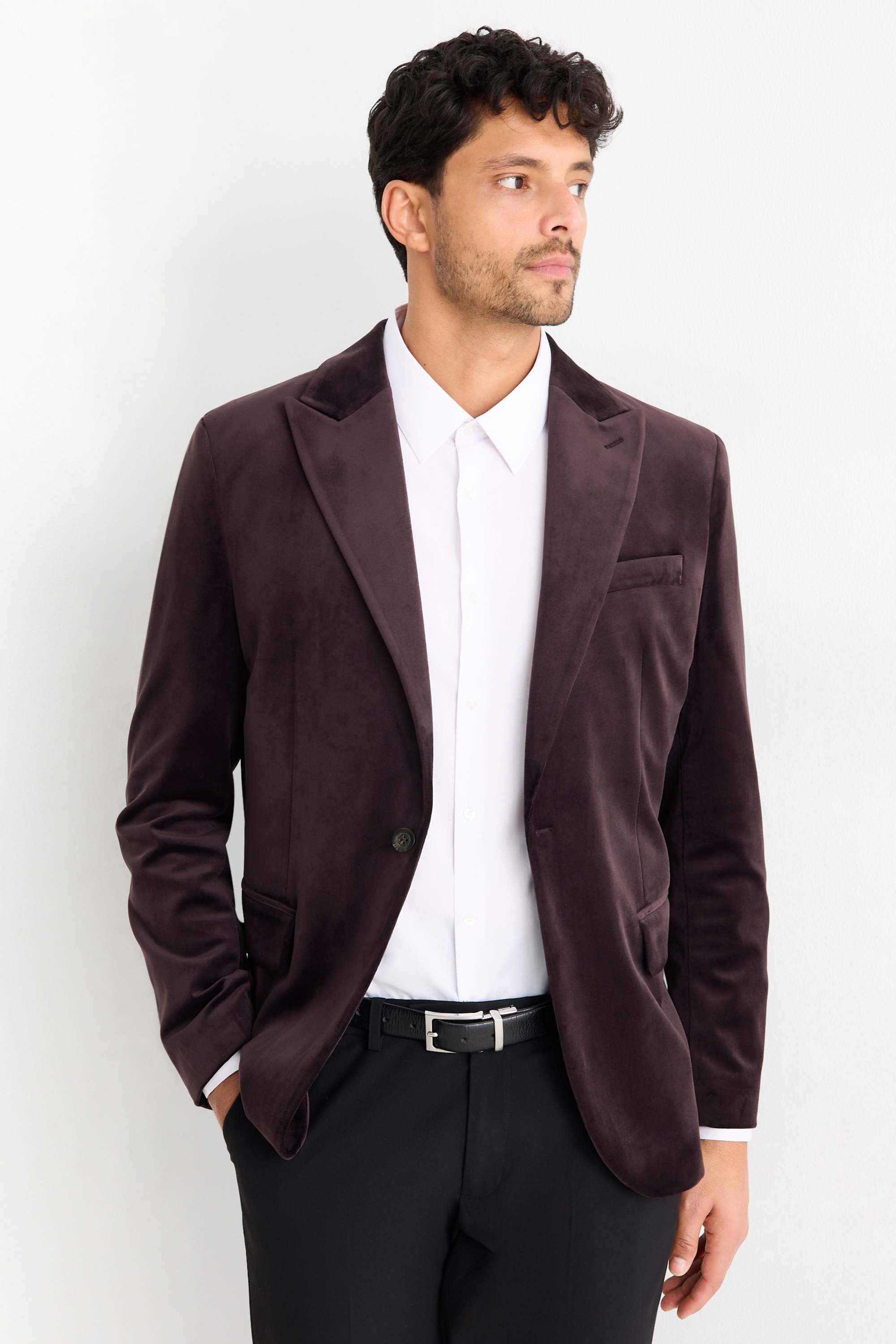 Tailored velvet jacket - slim fit - stretch purple