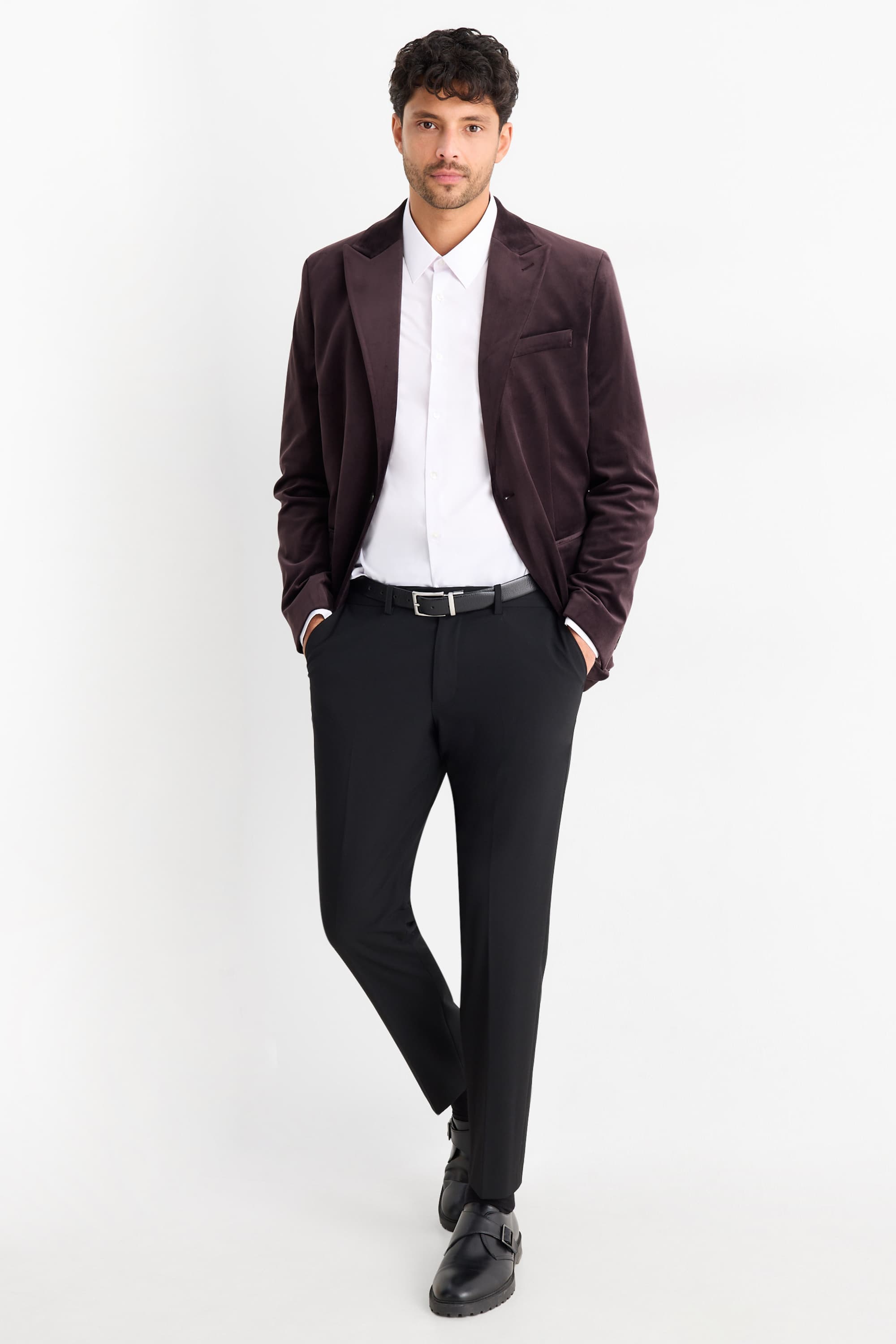 Tailored velvet jacket - slim fit - stretch purple