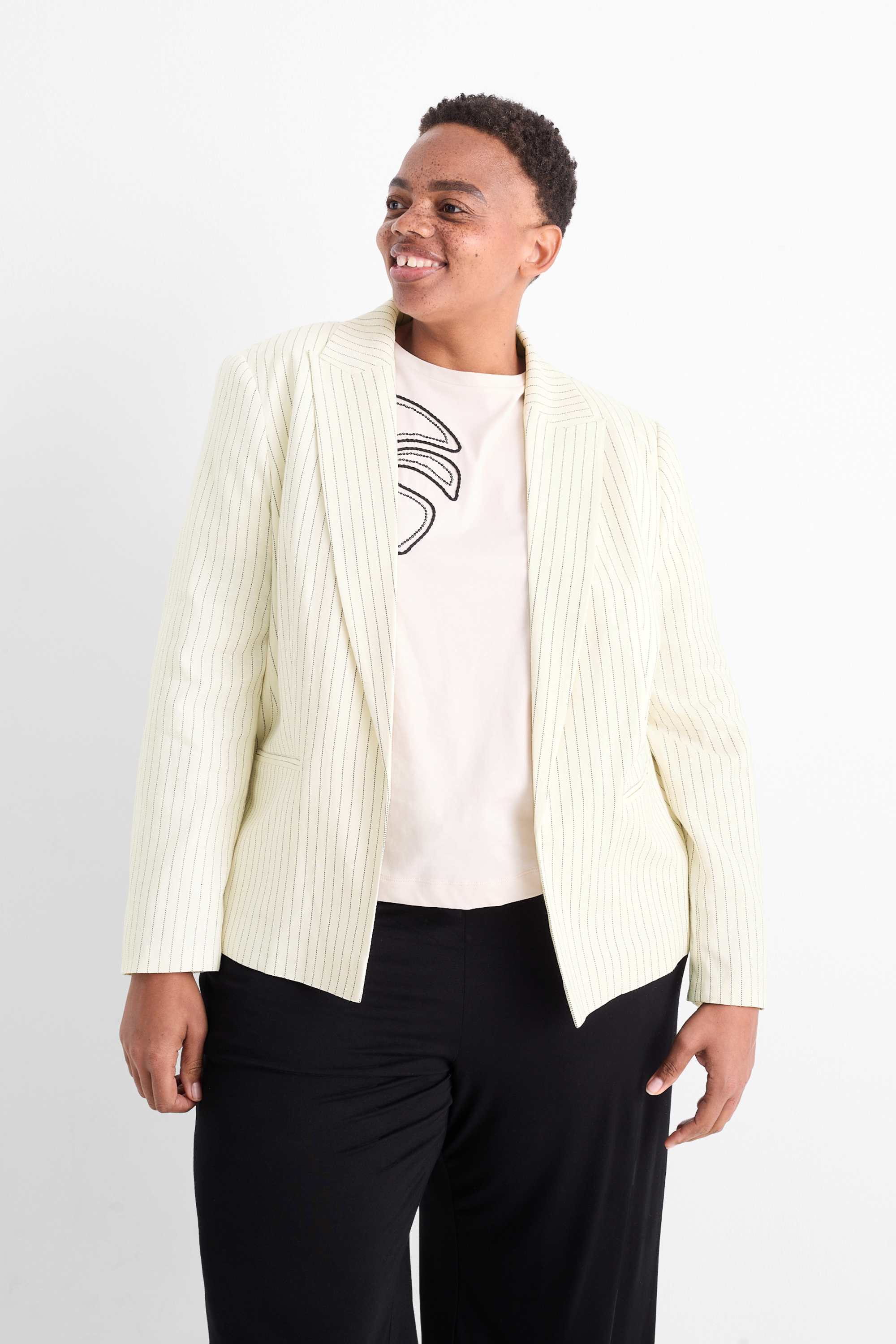 Blazer - relaxed fit - linen blend - pinstripes cremewhite