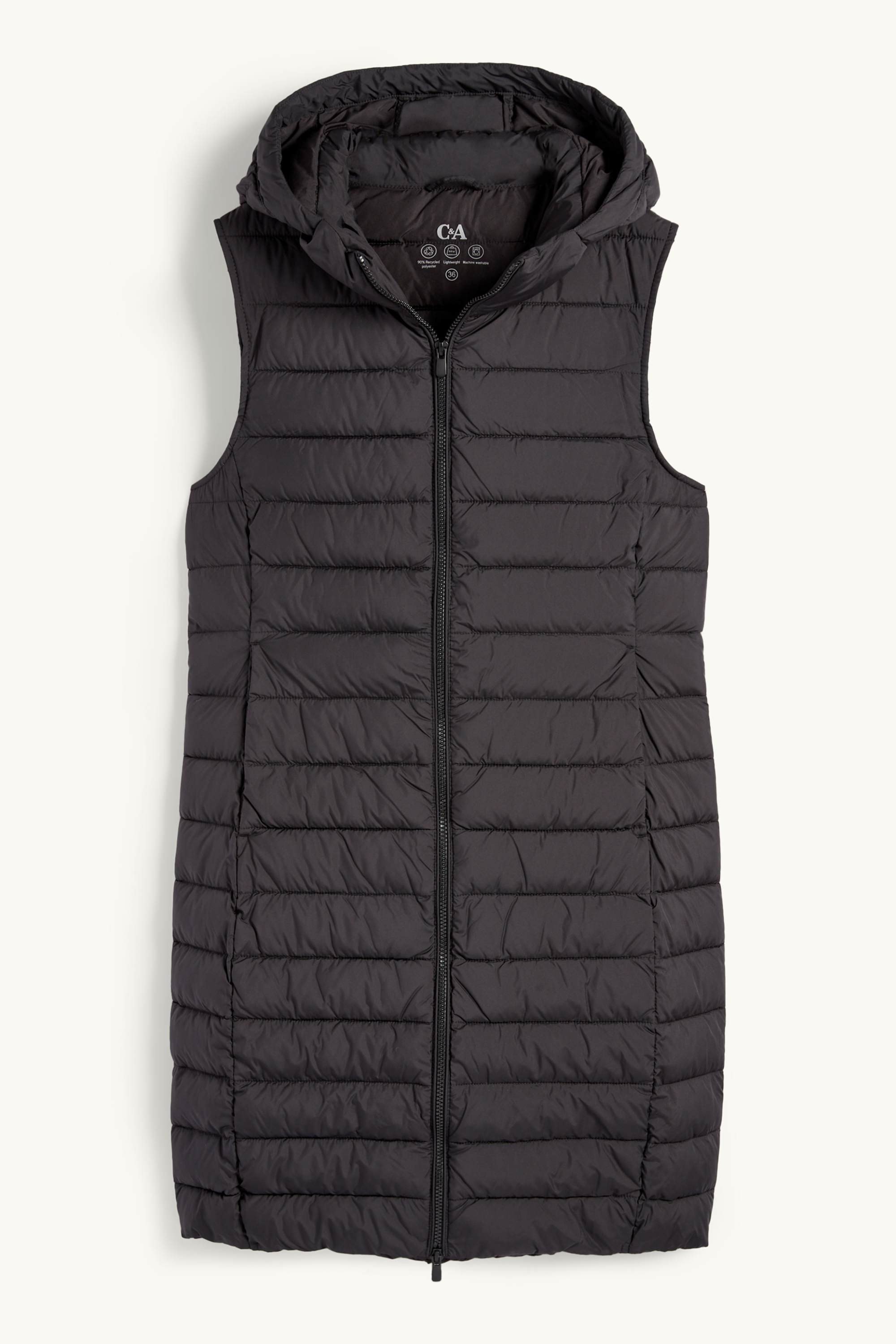 Quilted gilet with hood black