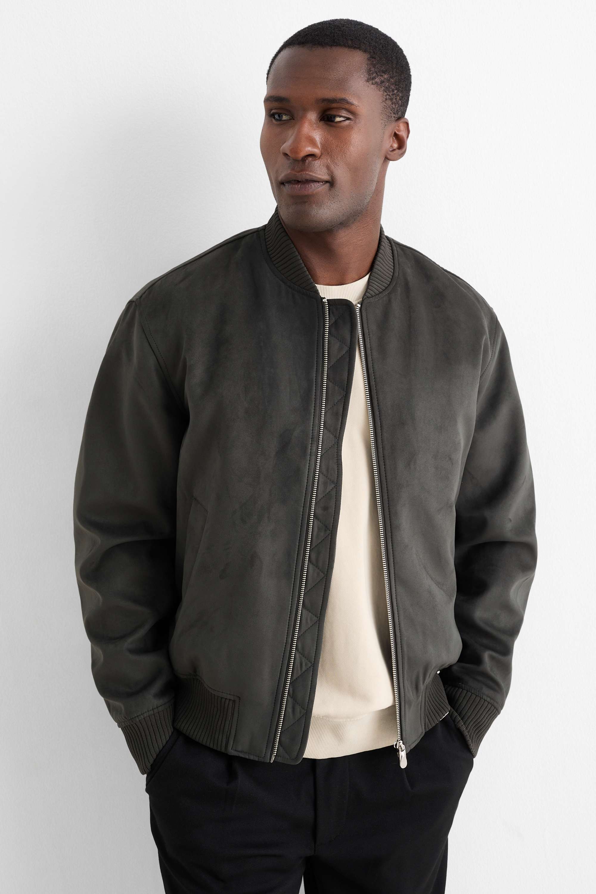 Bomber jacket - faux suede dark gray