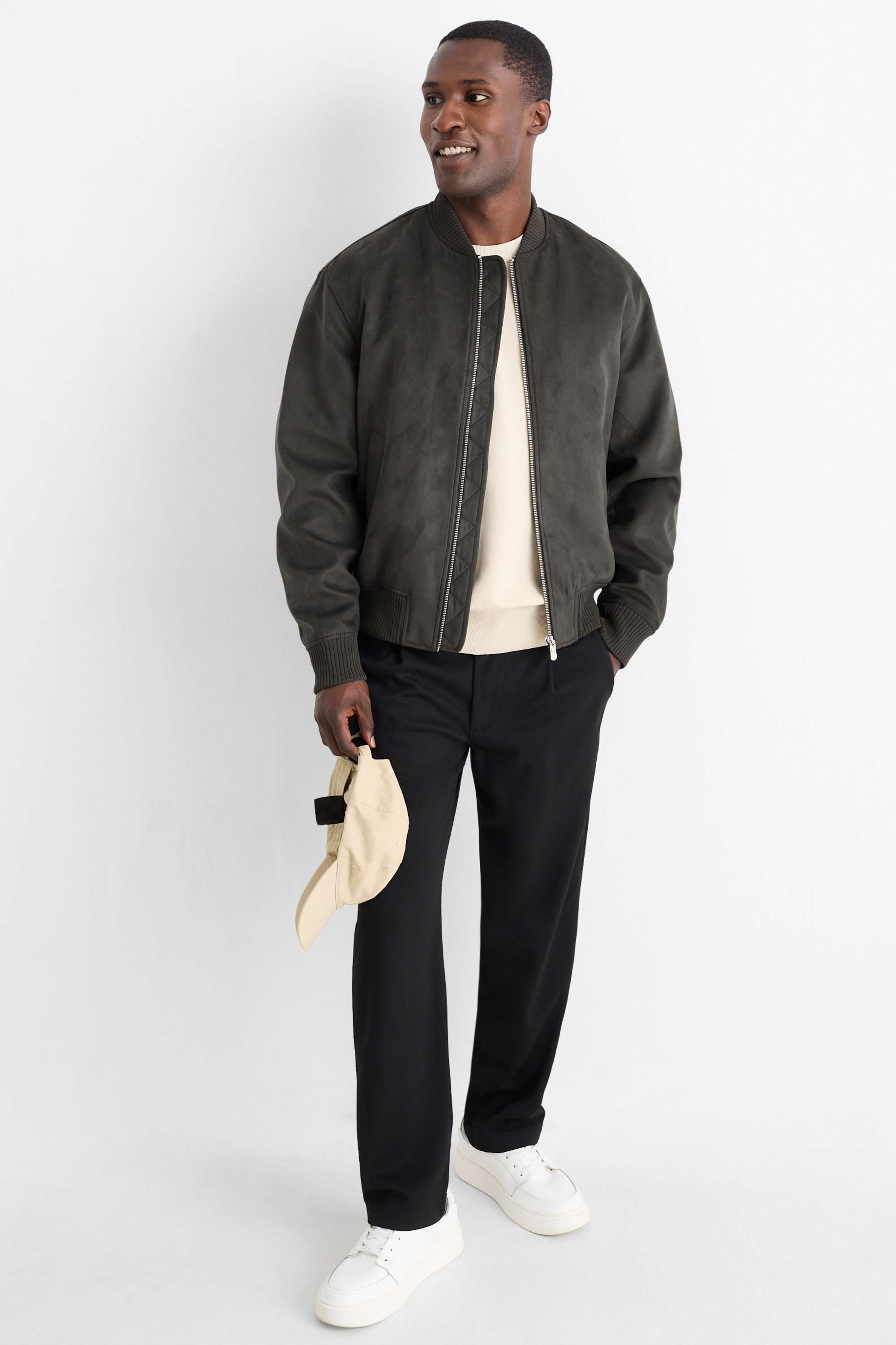 Bomber jacket - faux suede dark gray