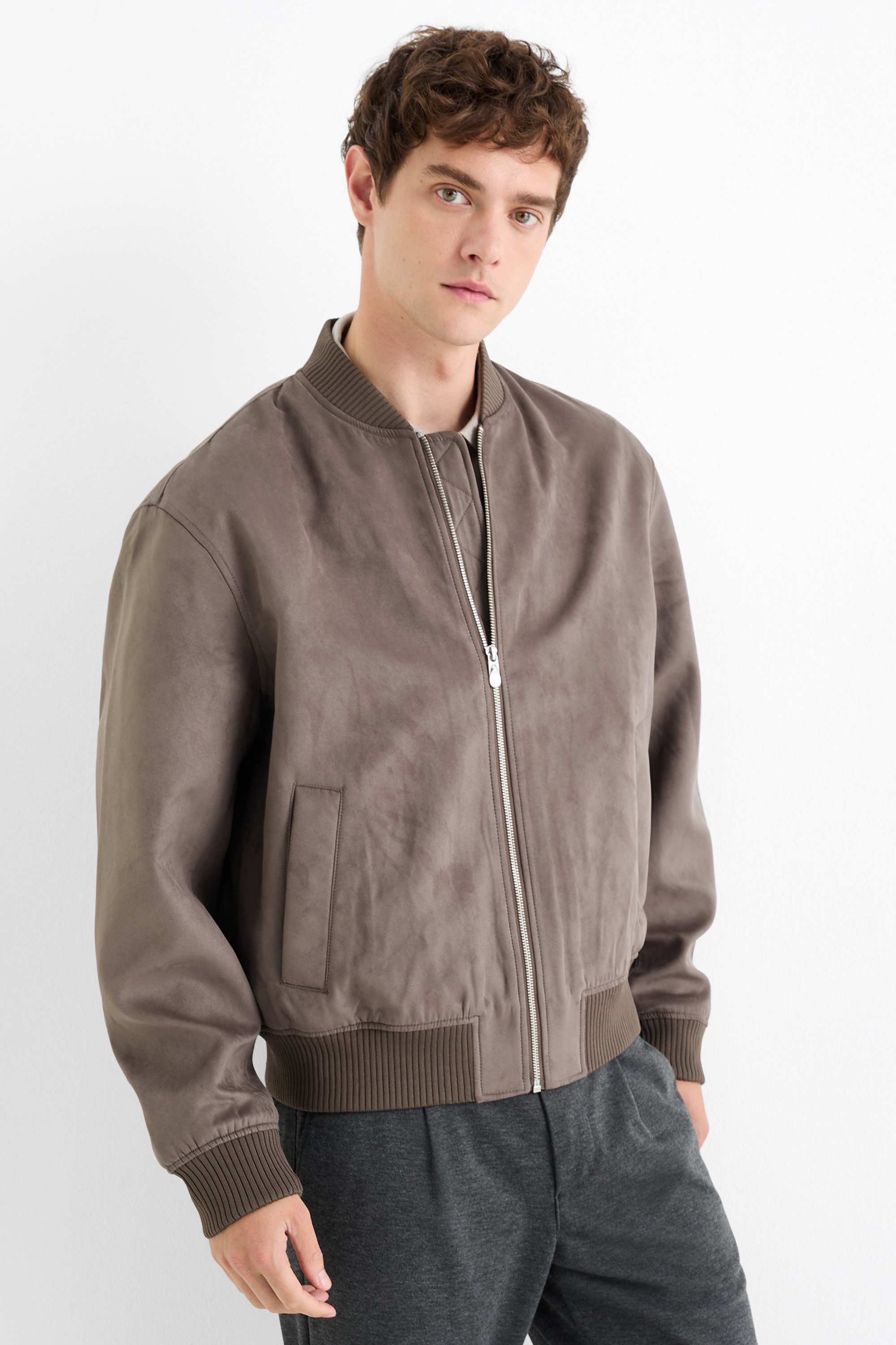 Bomber jacket - faux suede taupe