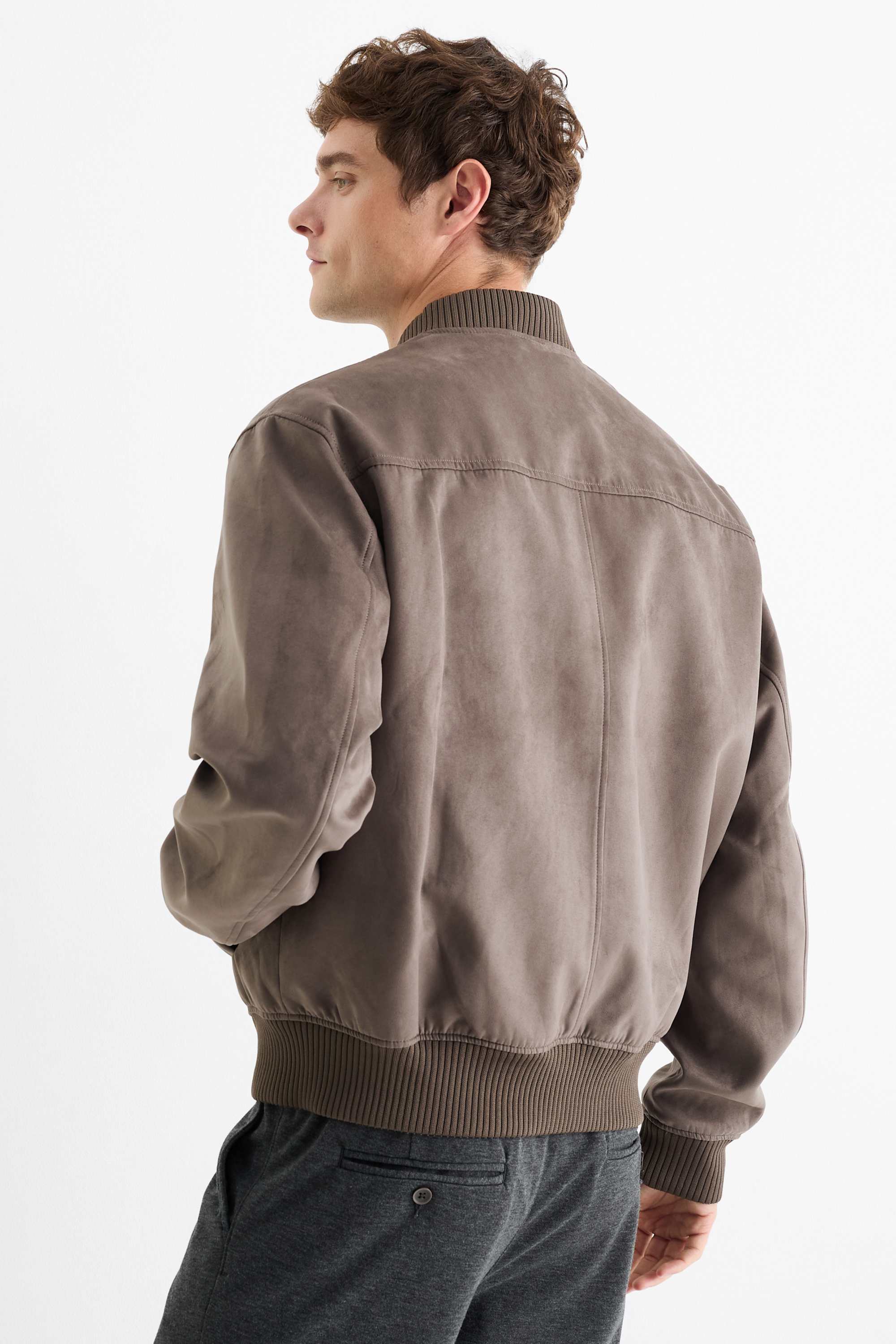 Bomber jacket - faux suede taupe