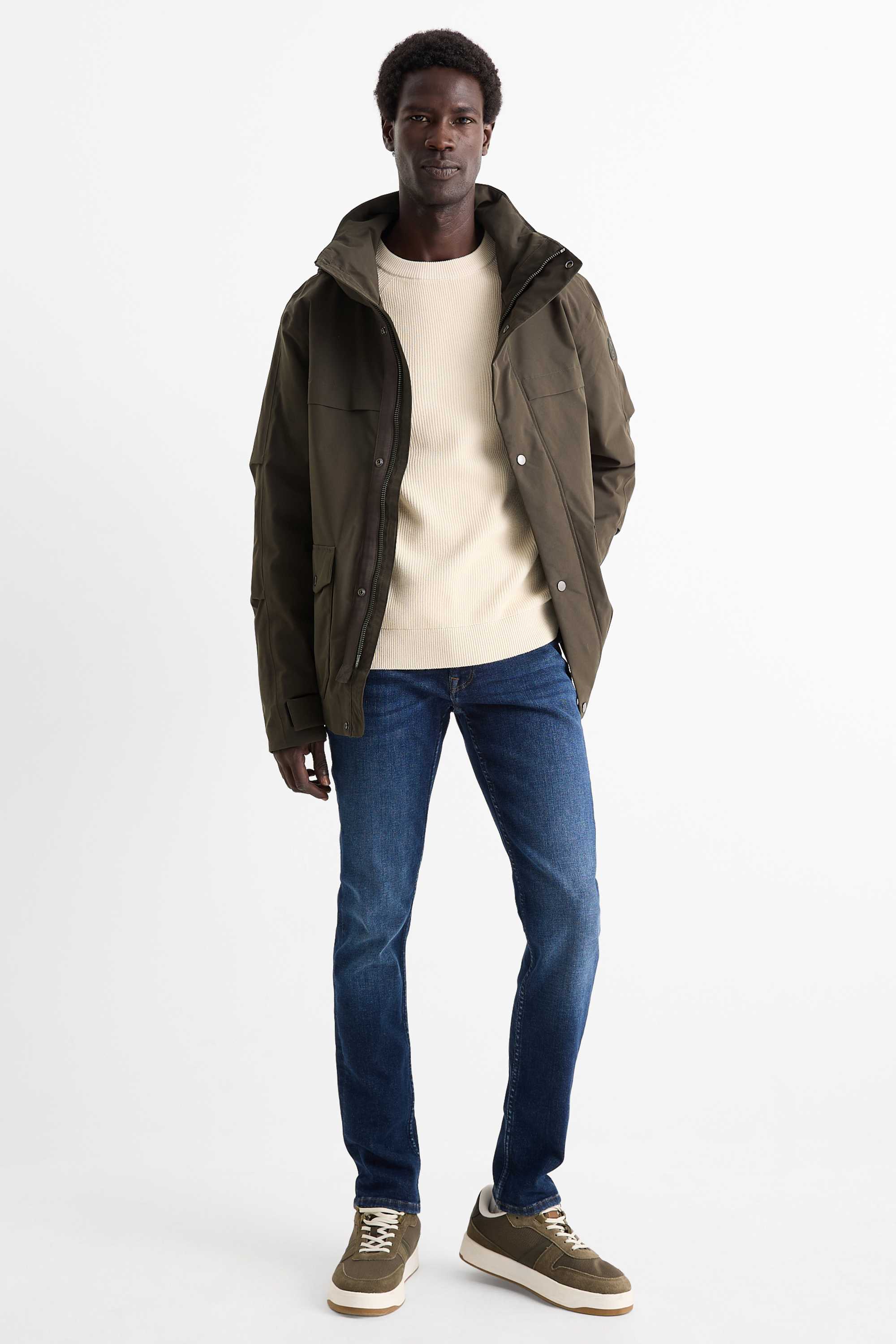 Jacket with hood - lined - waterproof khaki