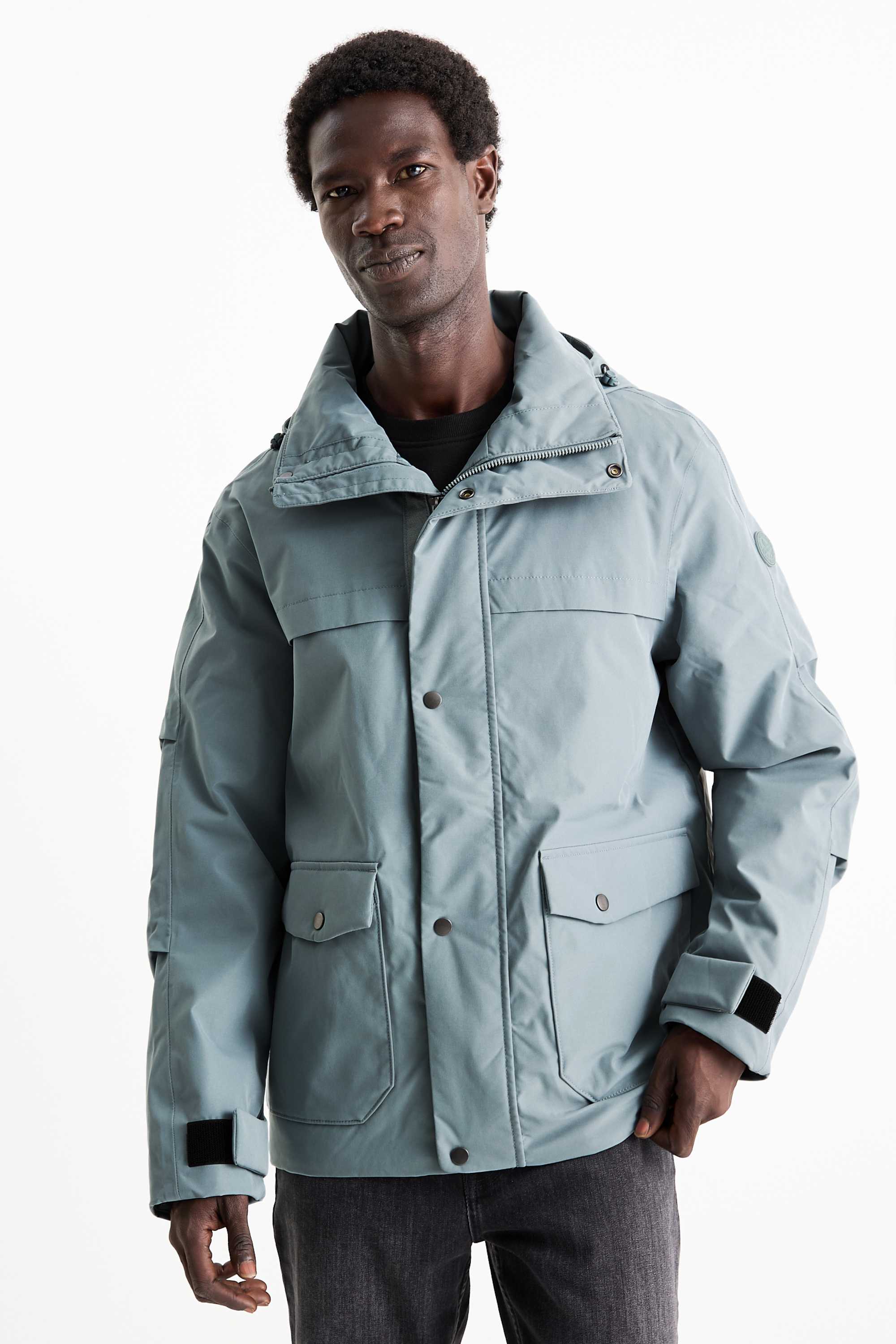 Jacket with hood - lined - waterproof light blue