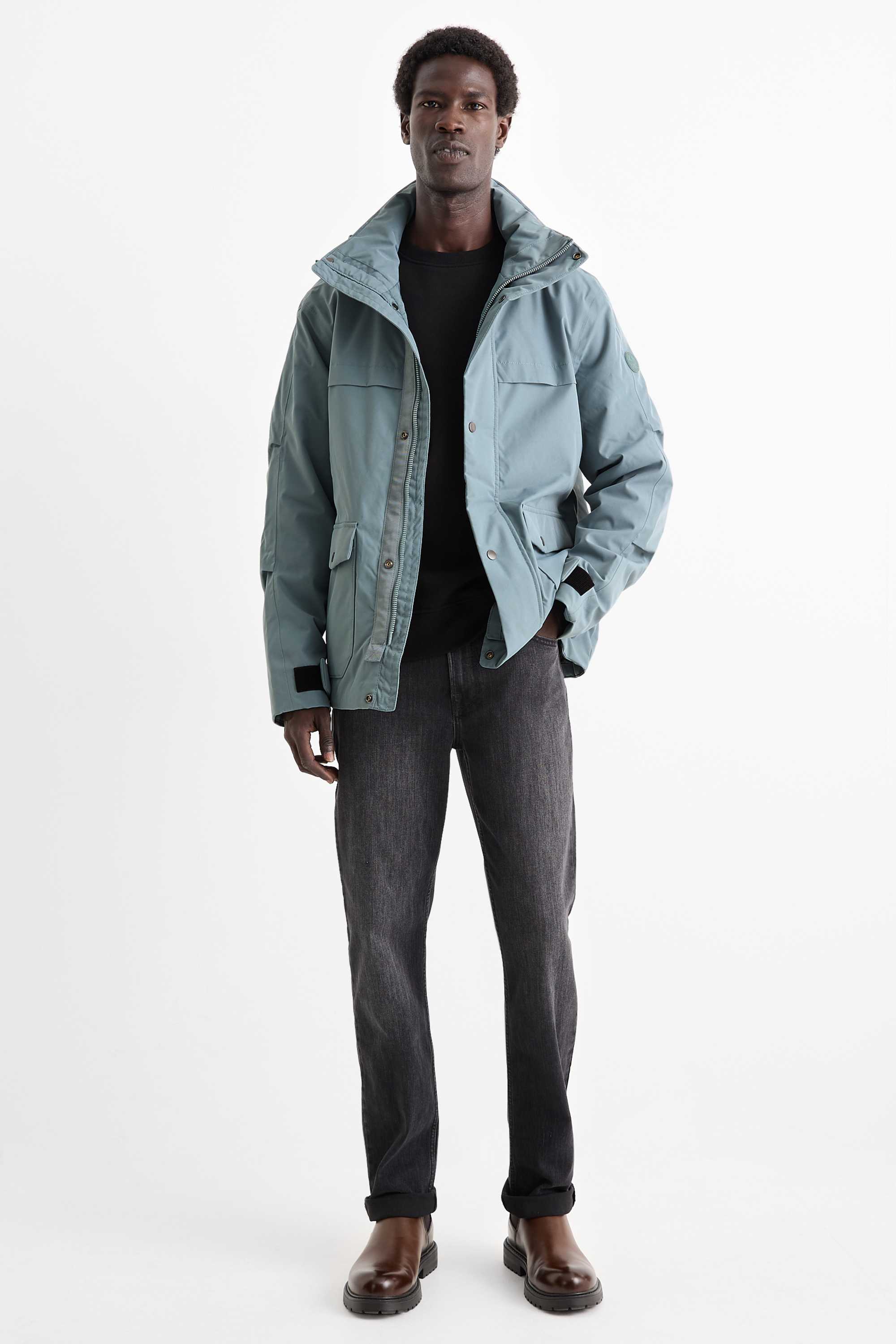 Jacket with hood - lined - waterproof light blue