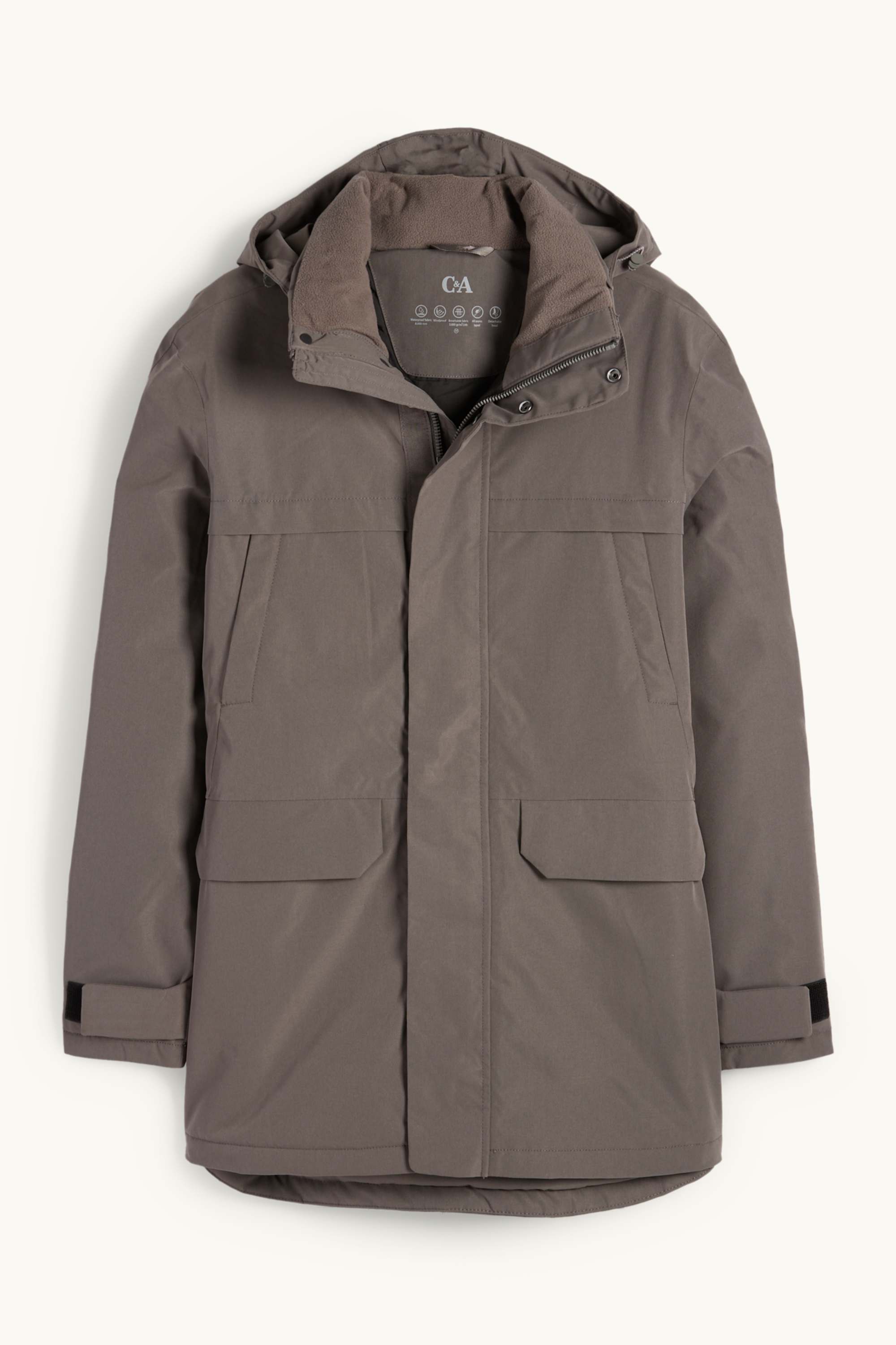Parka raincoat with hood - lined - waterproof dark gray