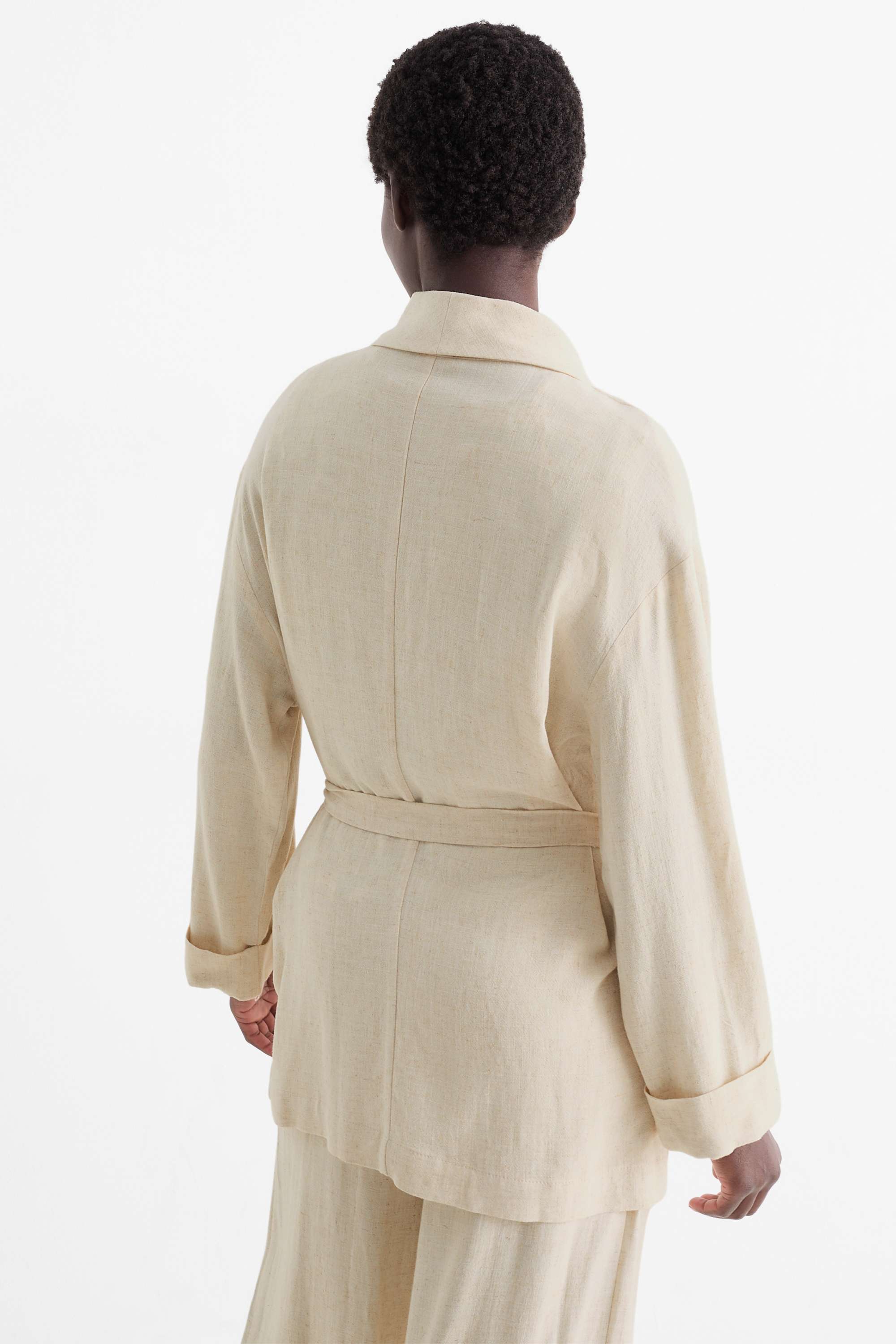 Long blazer with linen content - relaxed fit light beige