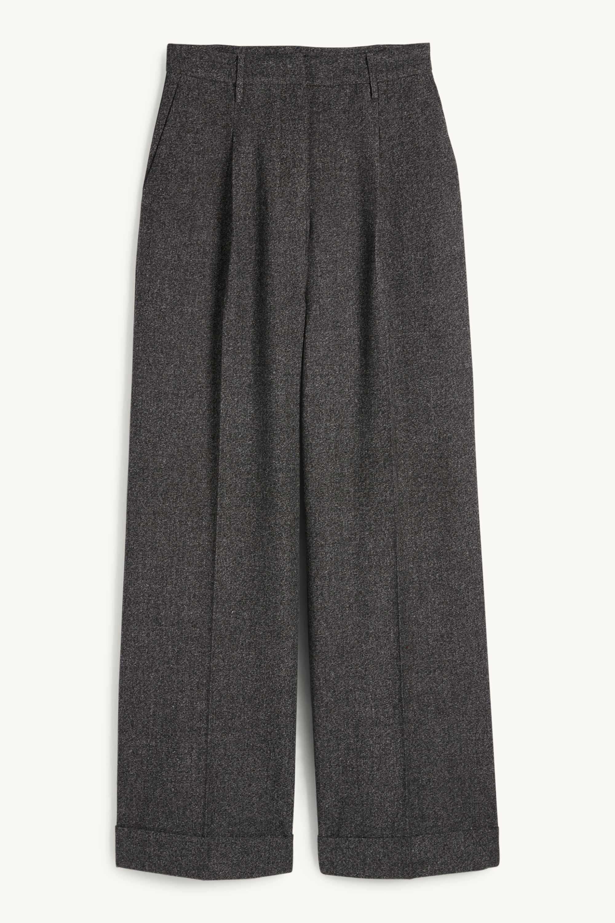 Cloth trousers - high waist - wide leg - textured dark gray