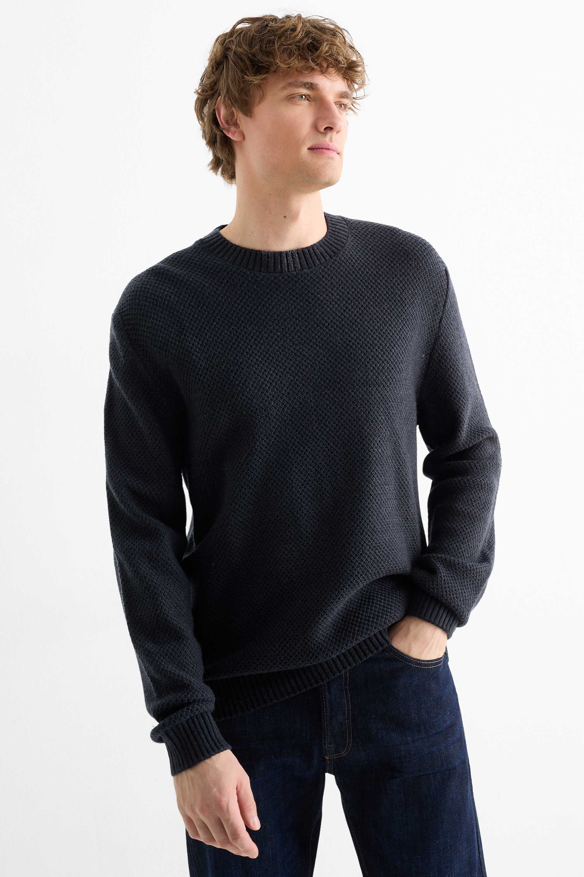 Jumper - textured dark blue