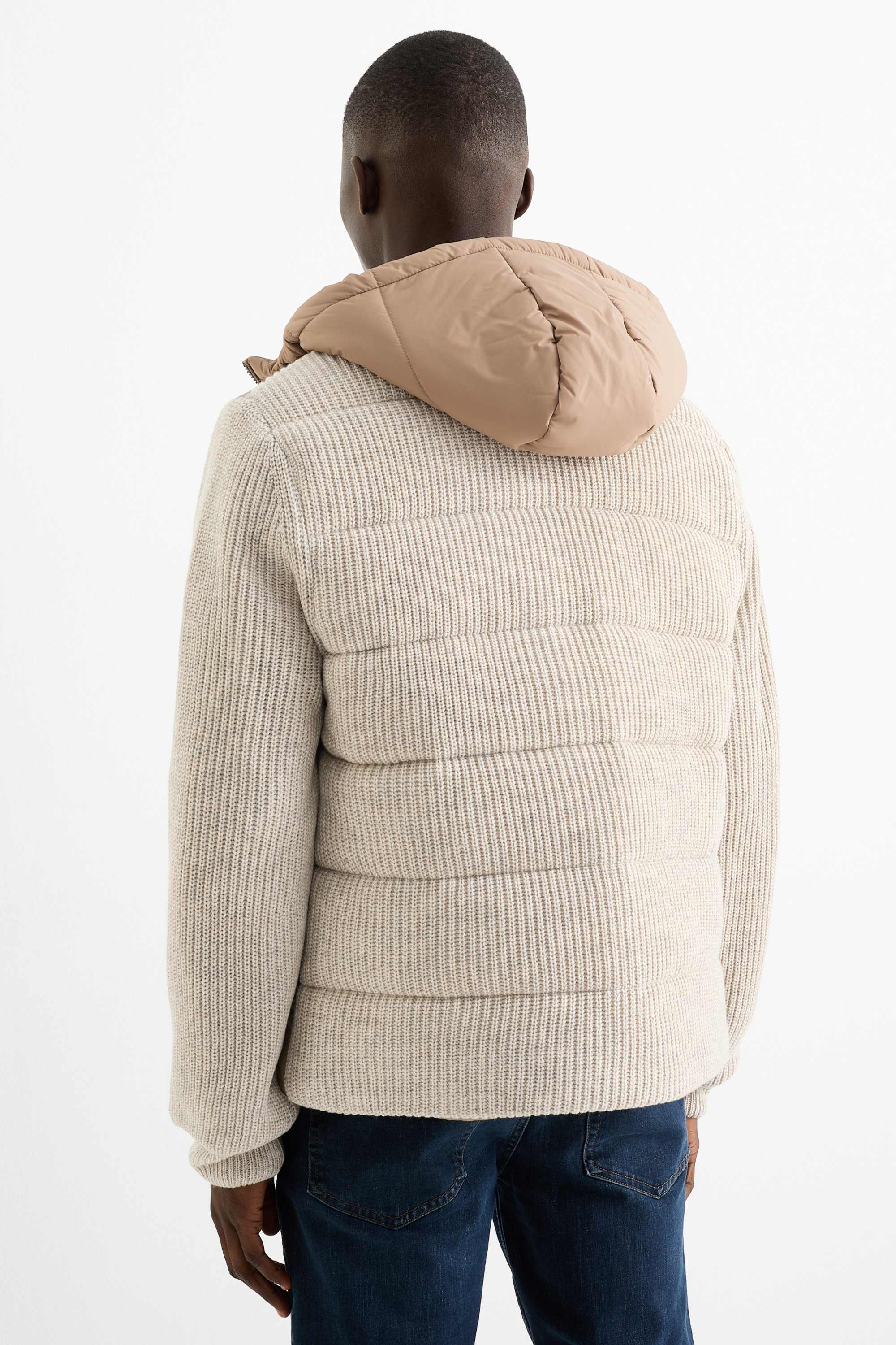 Quilted jacket with hood light beige