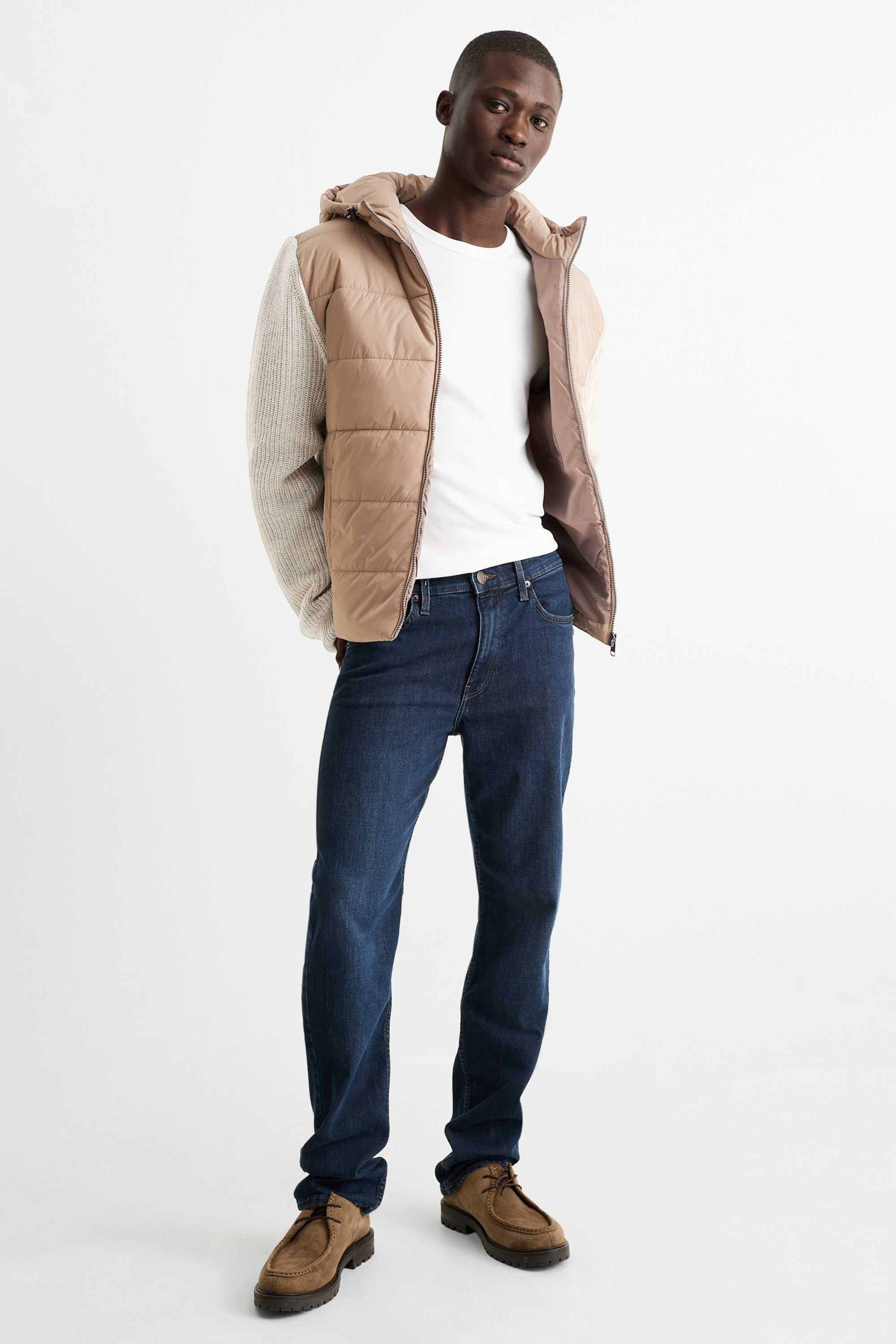 Quilted jacket with hood light beige