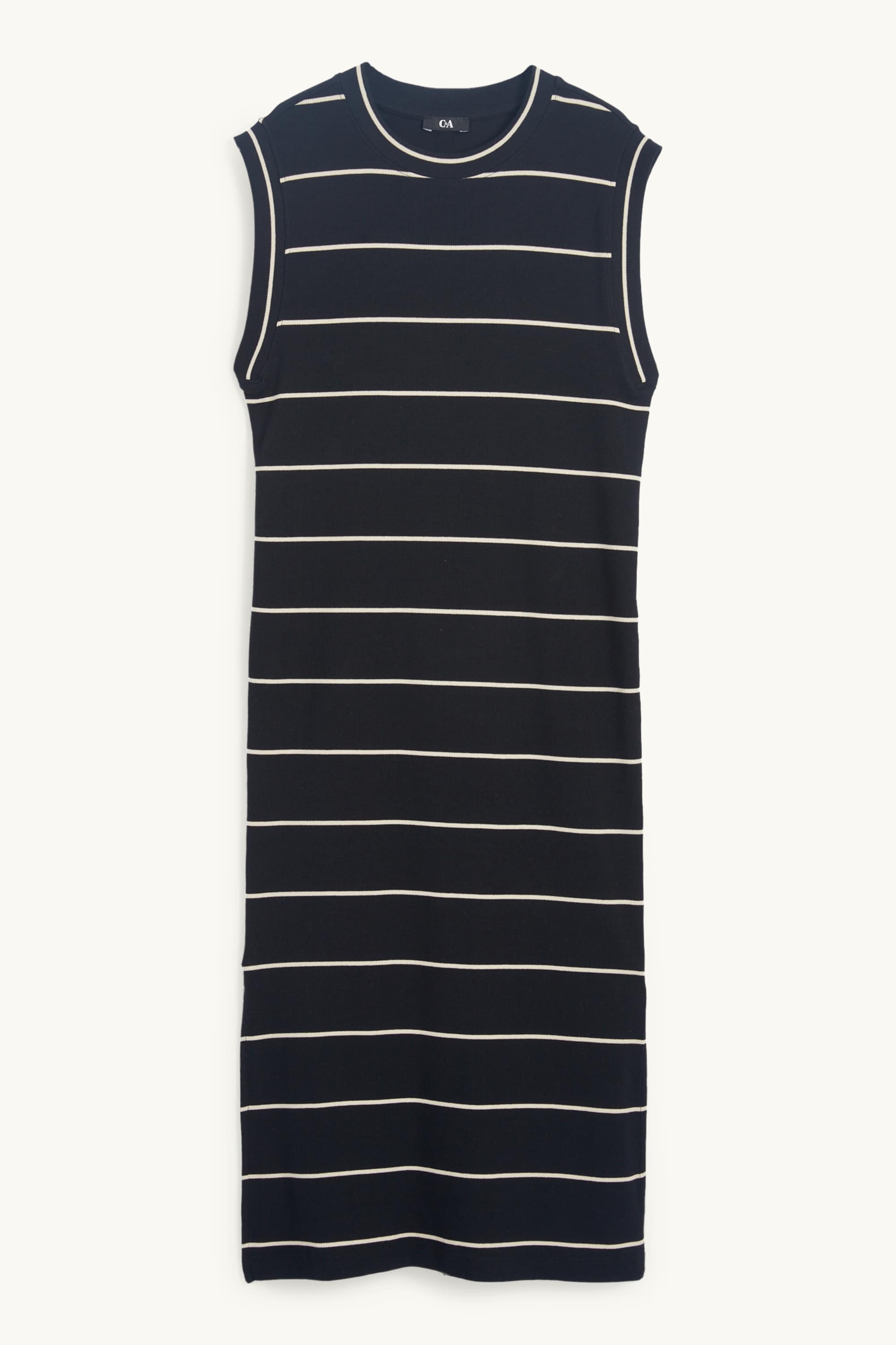 T-shirt dress - ribbed - striped black / beige