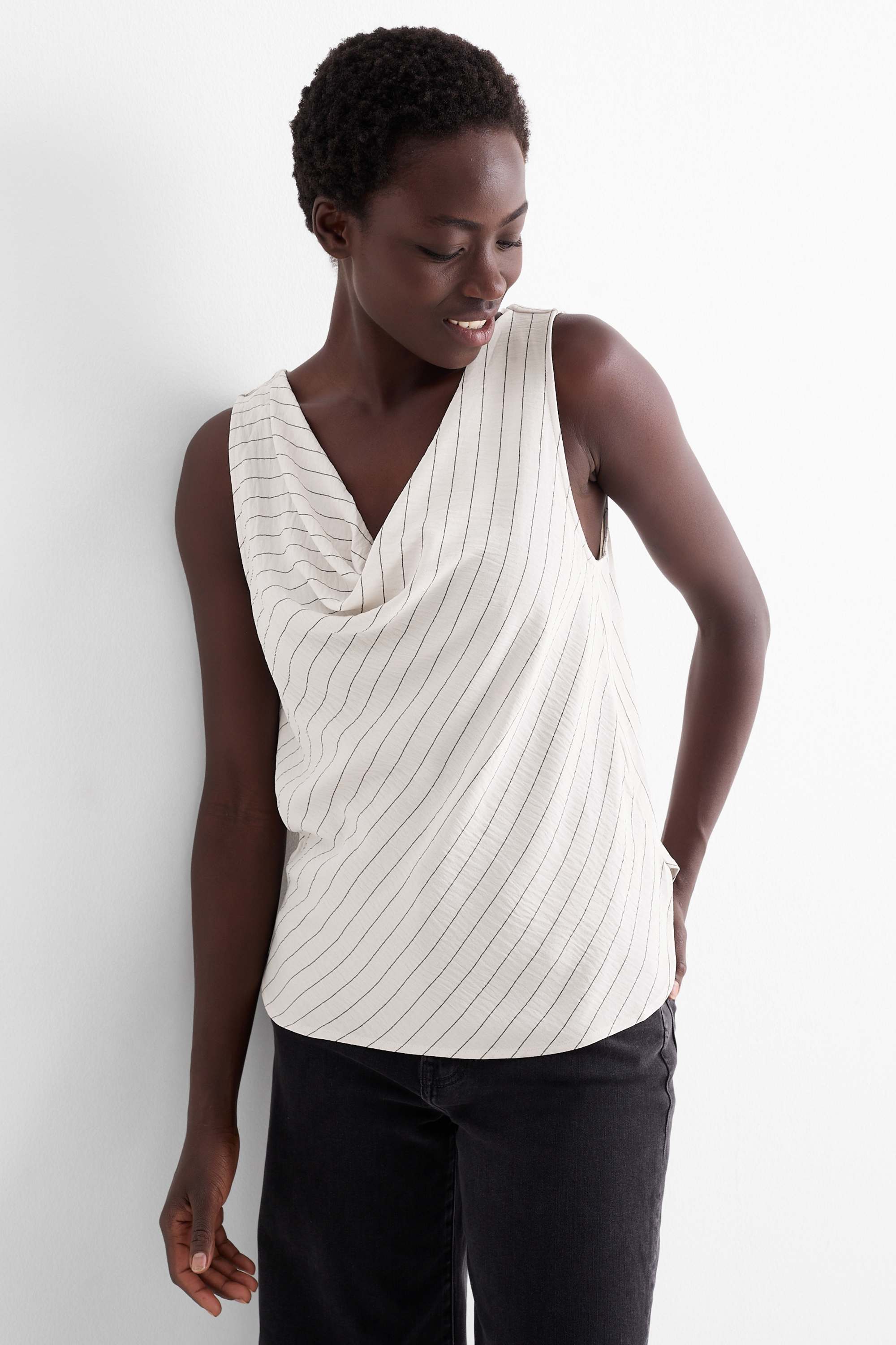Blouse top - striped black / white