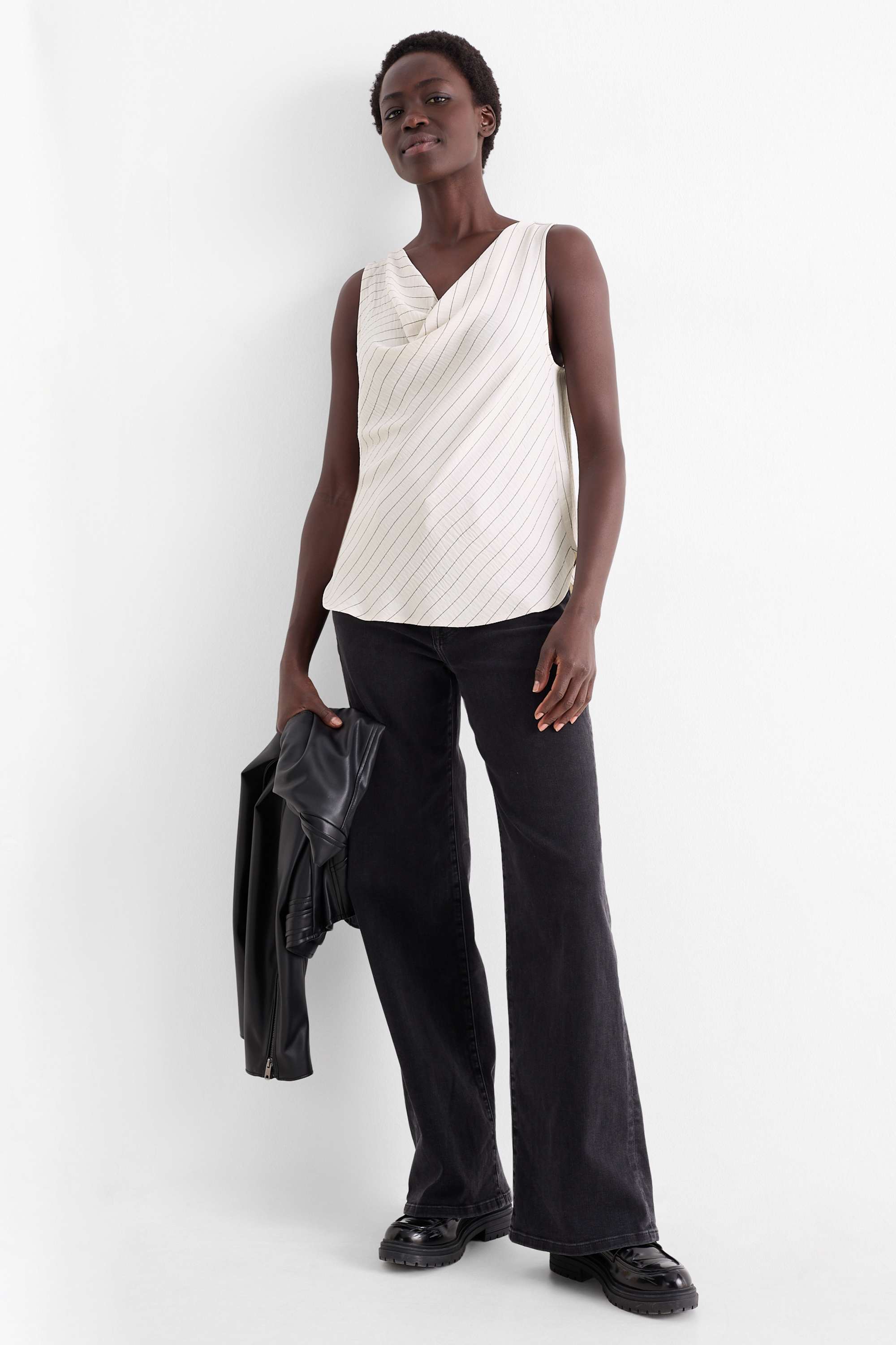 Blouse top - striped black / white