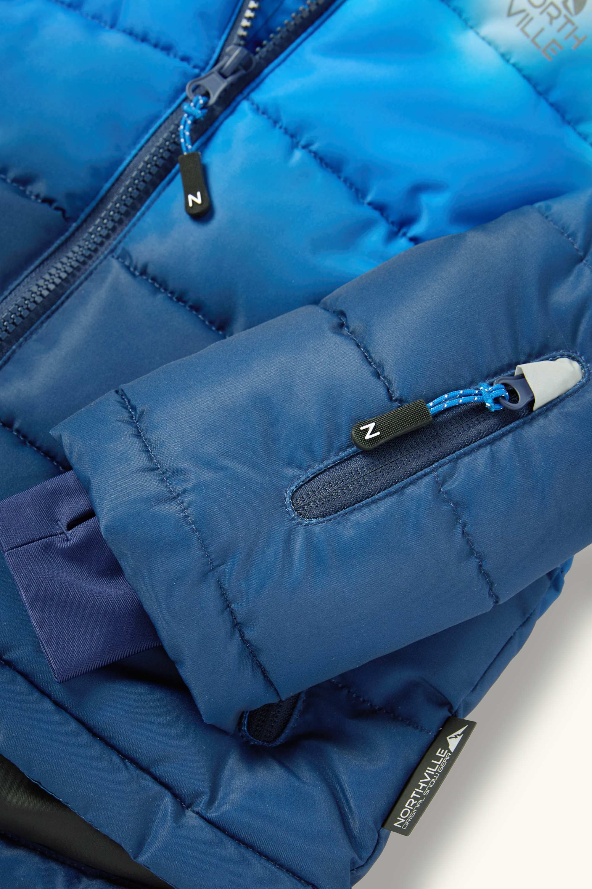 Ski jacket with hood - water-repellent - patterned dark blue