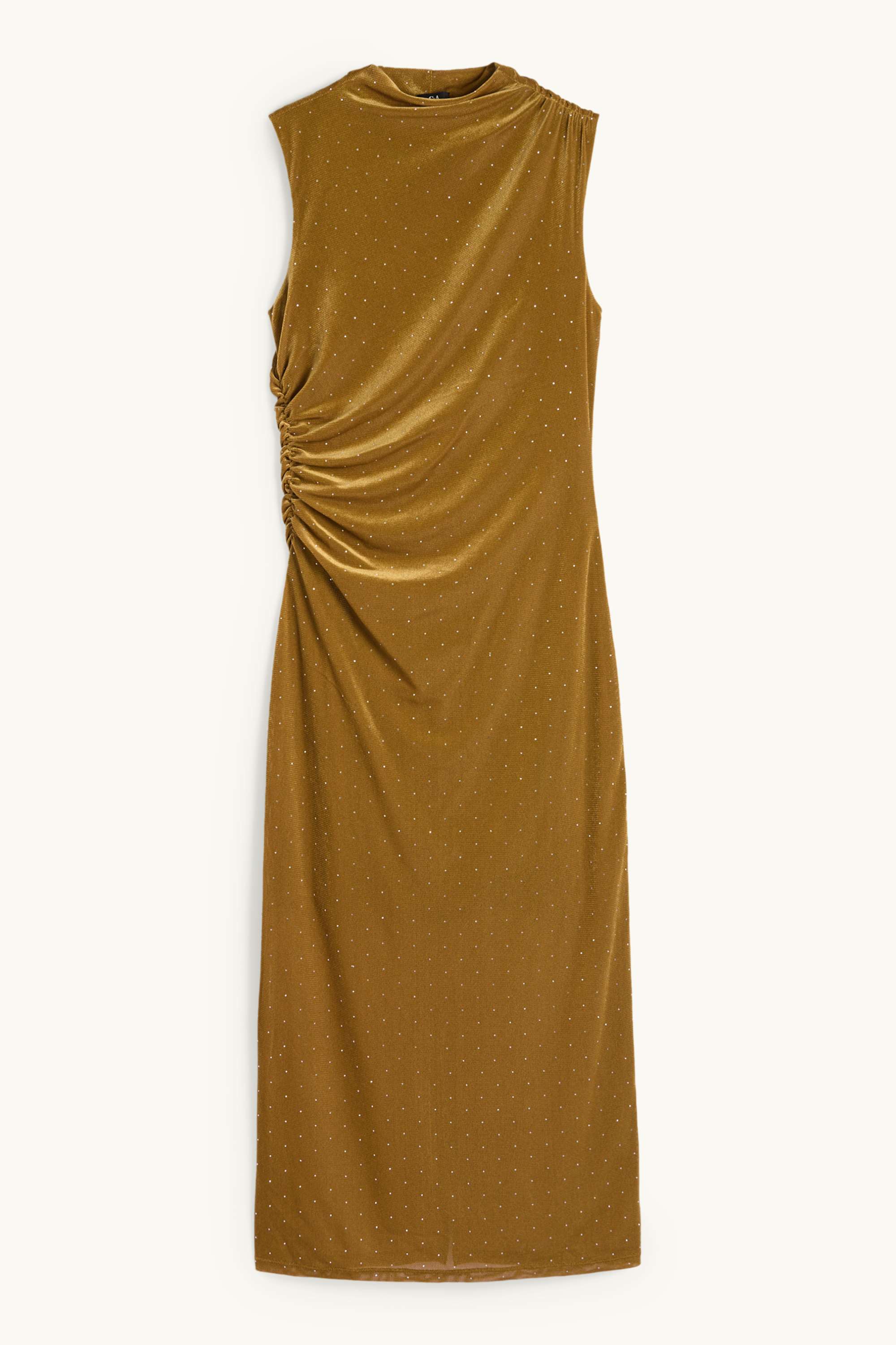 Velvet bodycon dress with rhinestones mustard yellow