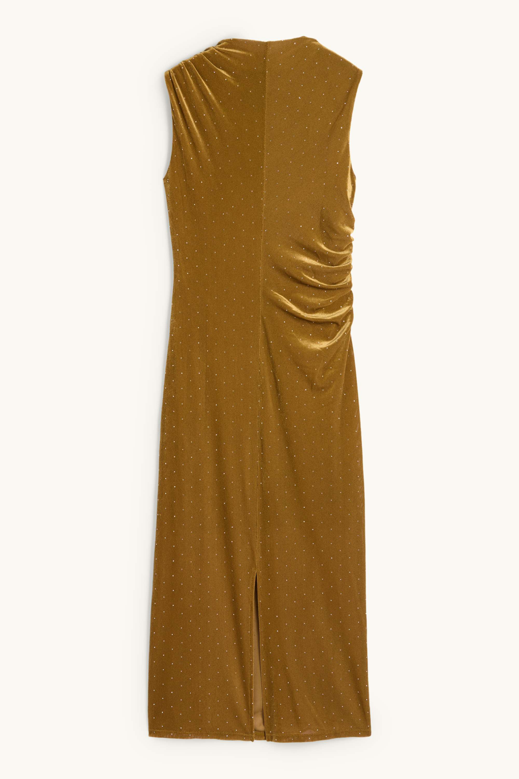 Velvet bodycon dress with rhinestones mustard yellow