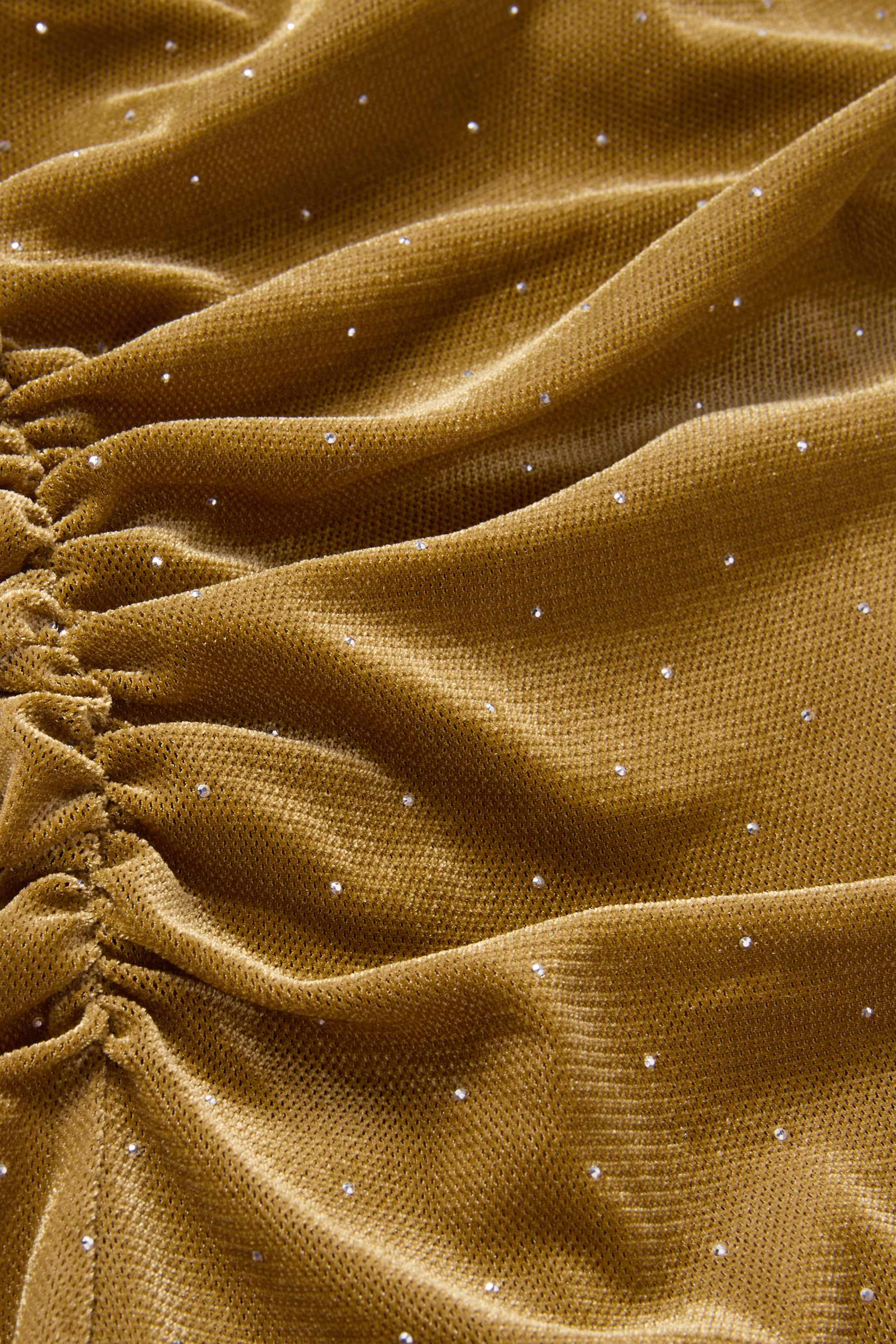 Velvet bodycon dress with rhinestones mustard yellow