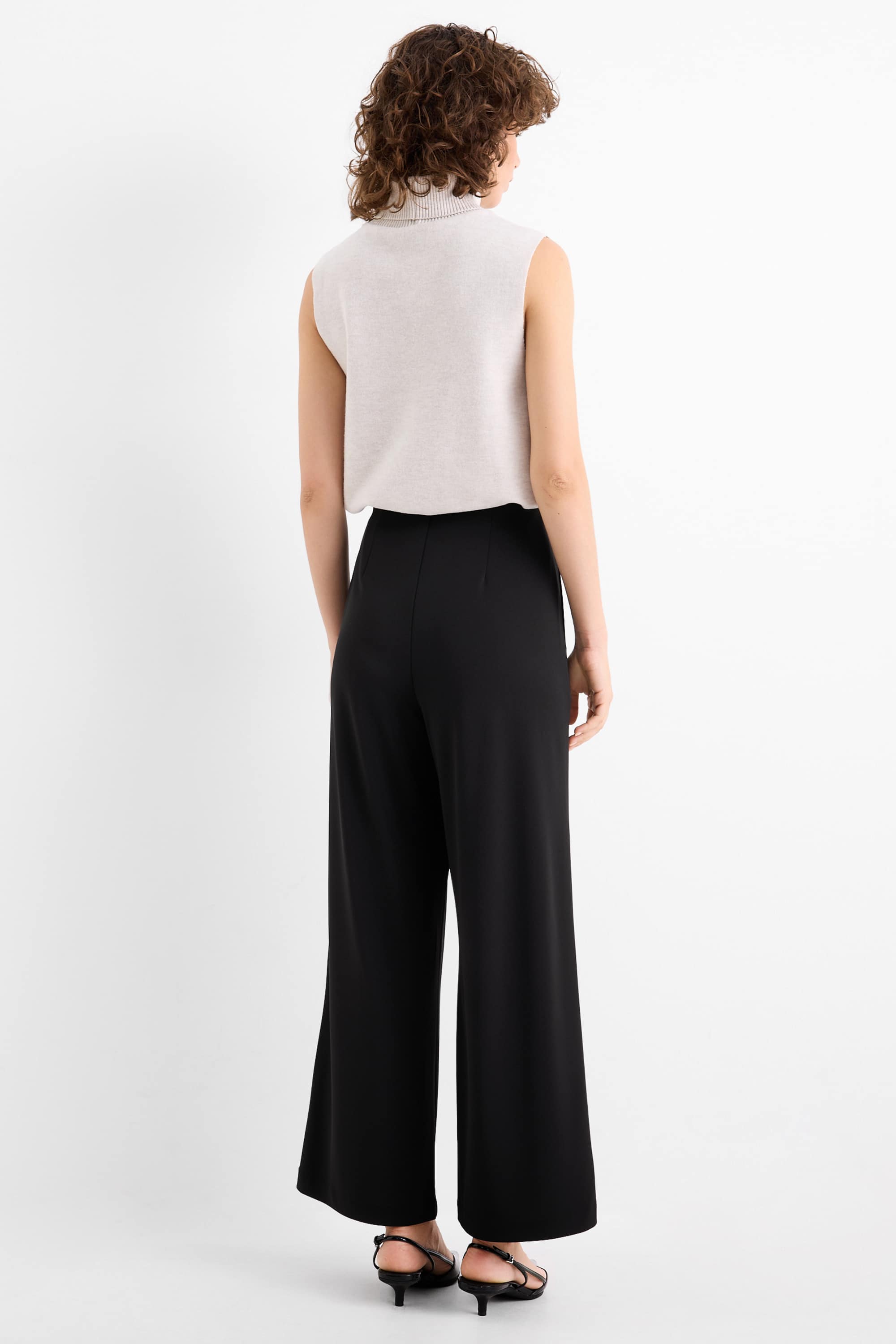 Jersey trousers - high waist - wide leg black