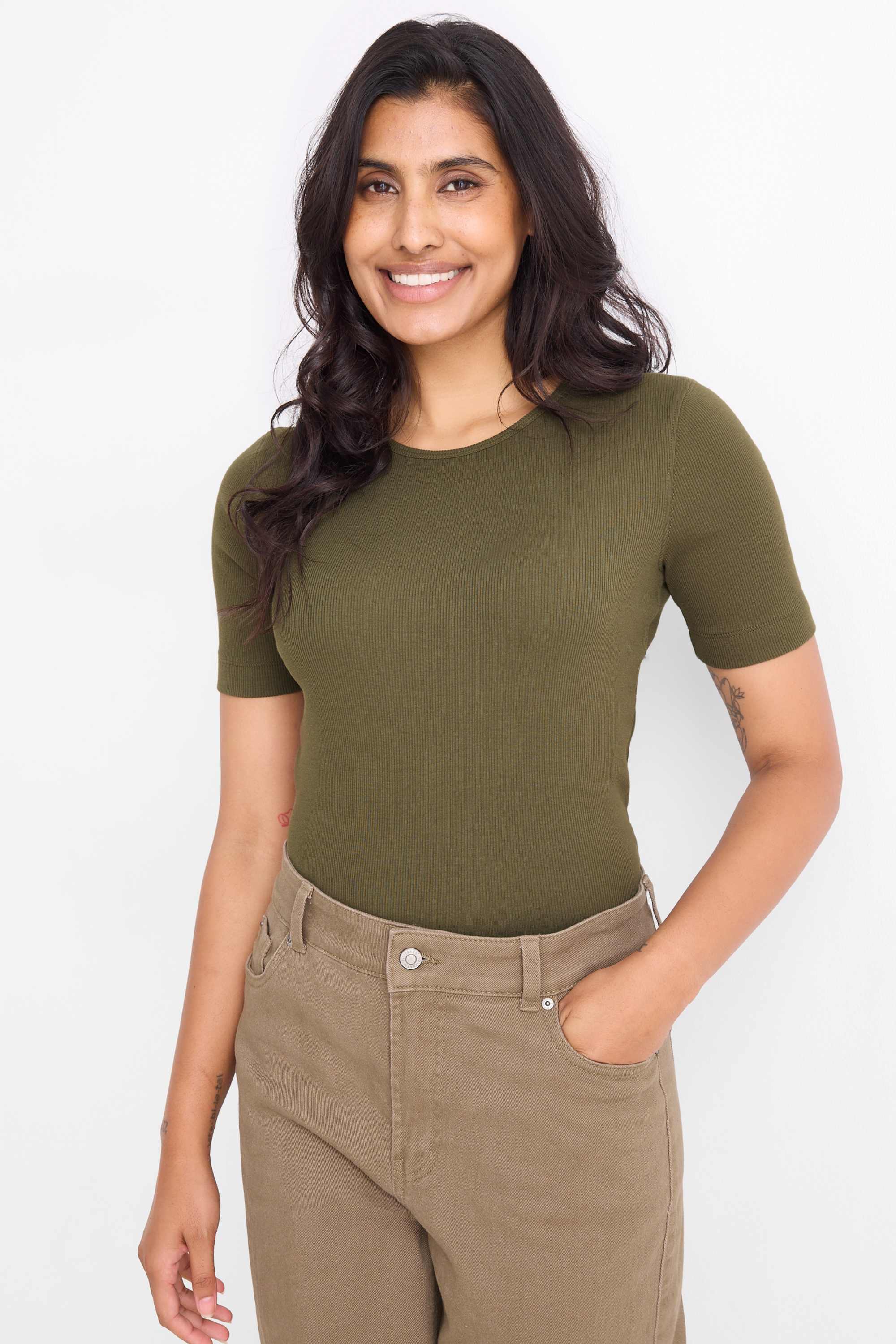 T-shirt - slim fit - ribbed khaki