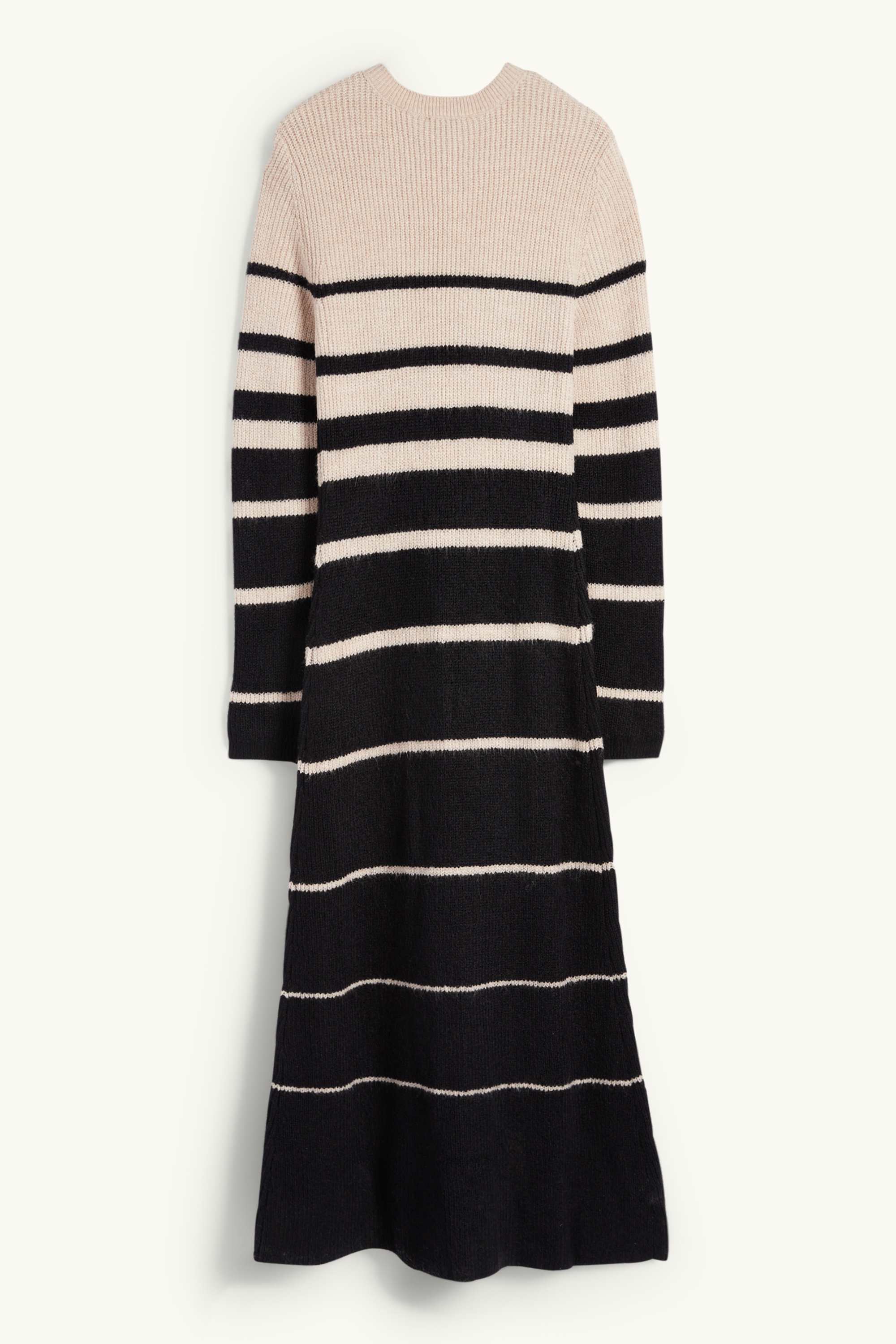 Fit & flare dress - ribbed - striped black / beige