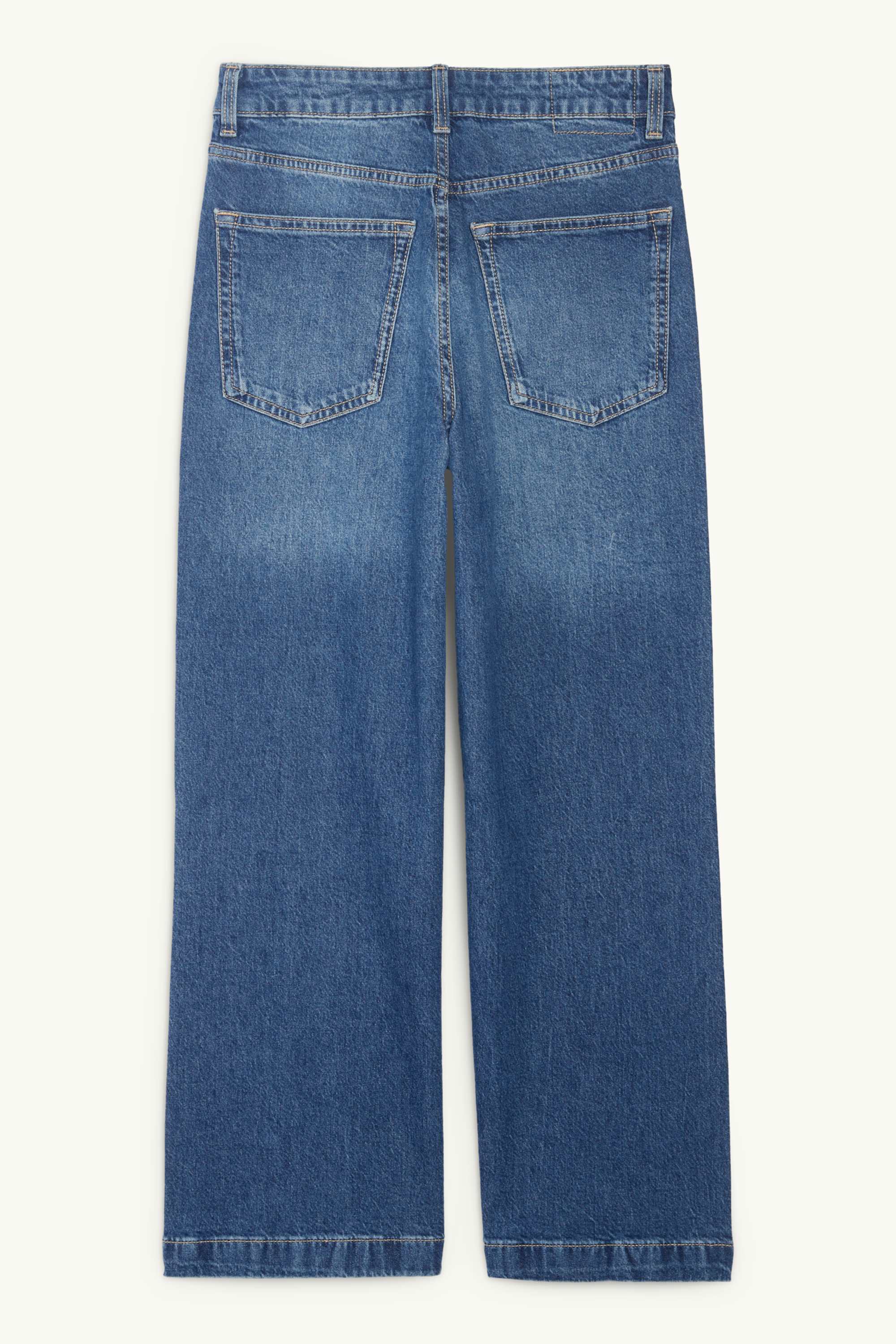 Cropped wide leg jeans - mid-rise waist denim-dark blue (2)