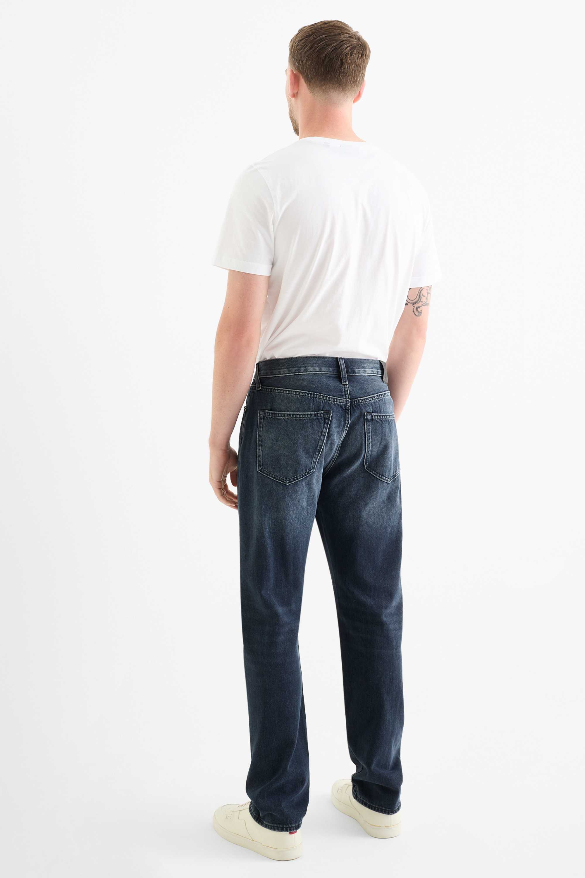 Regular jeans with button fly denim-dark blue