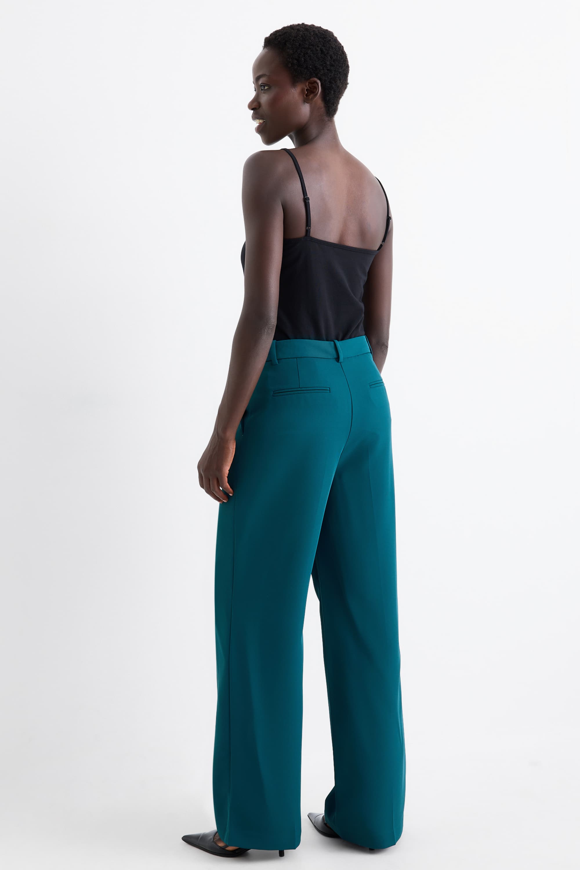 Business trousers - mid-rise waist - wide leg petrol