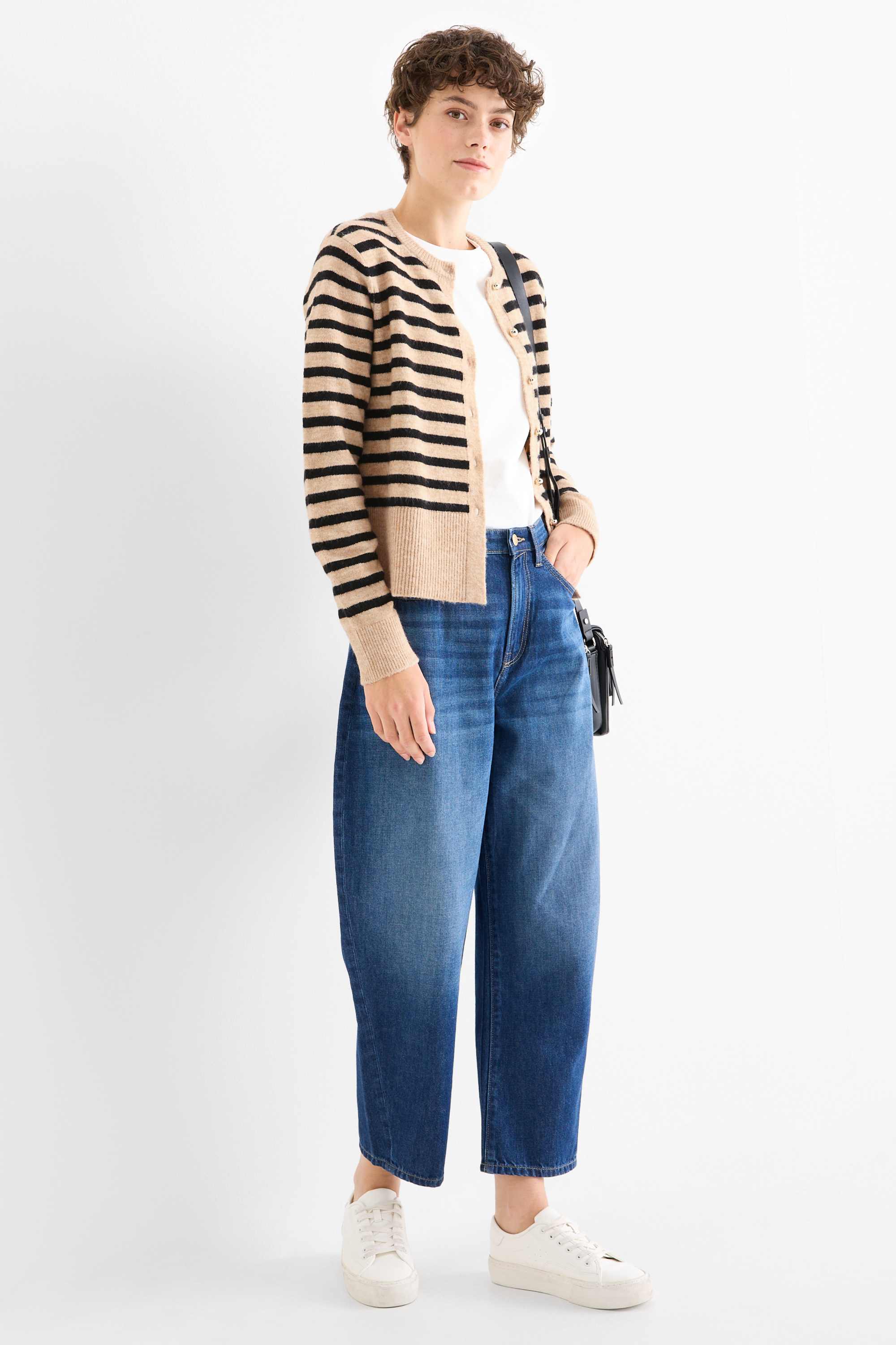 Cardigan - striped black / beige