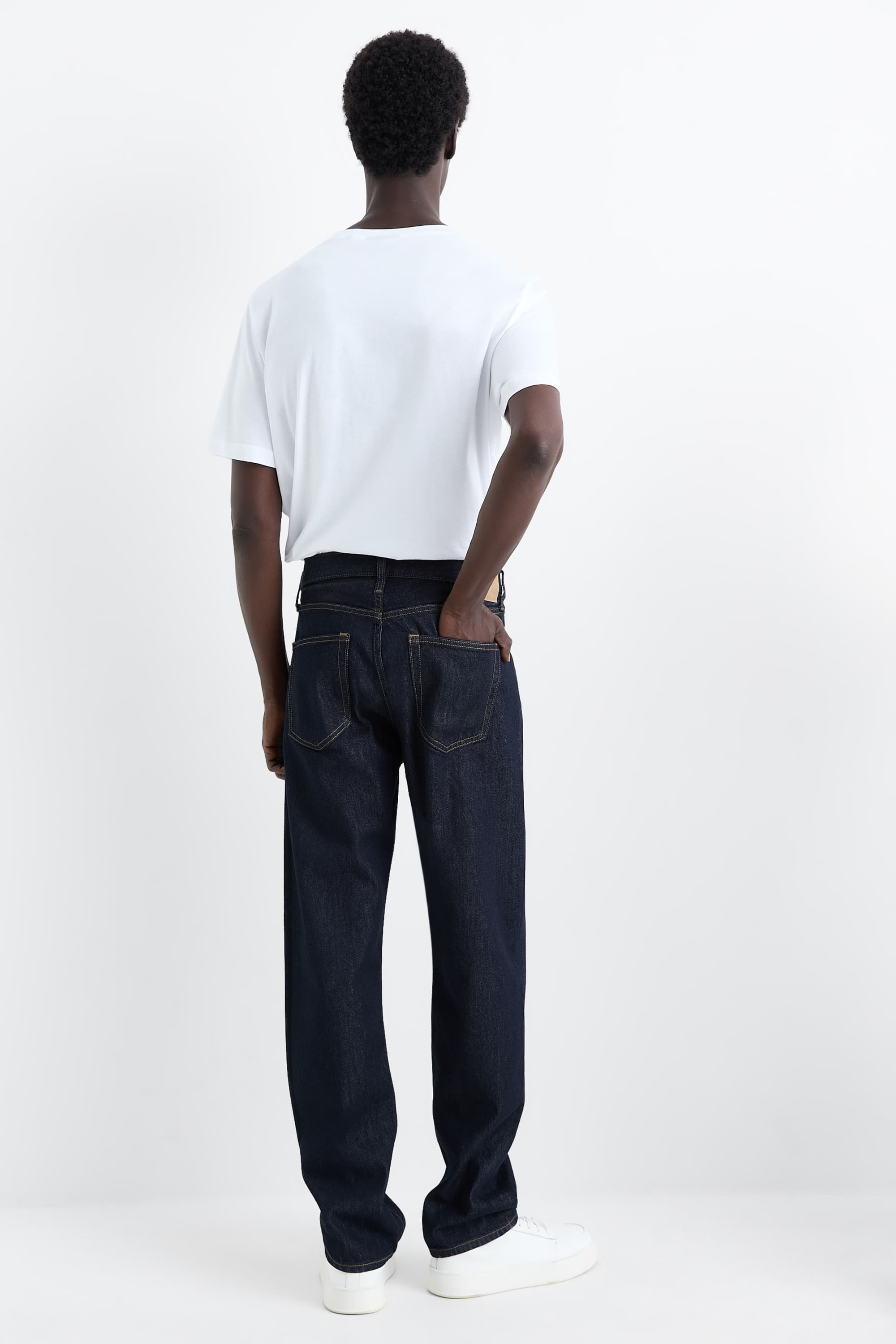 Regular jeans with button fly denim-dark blue