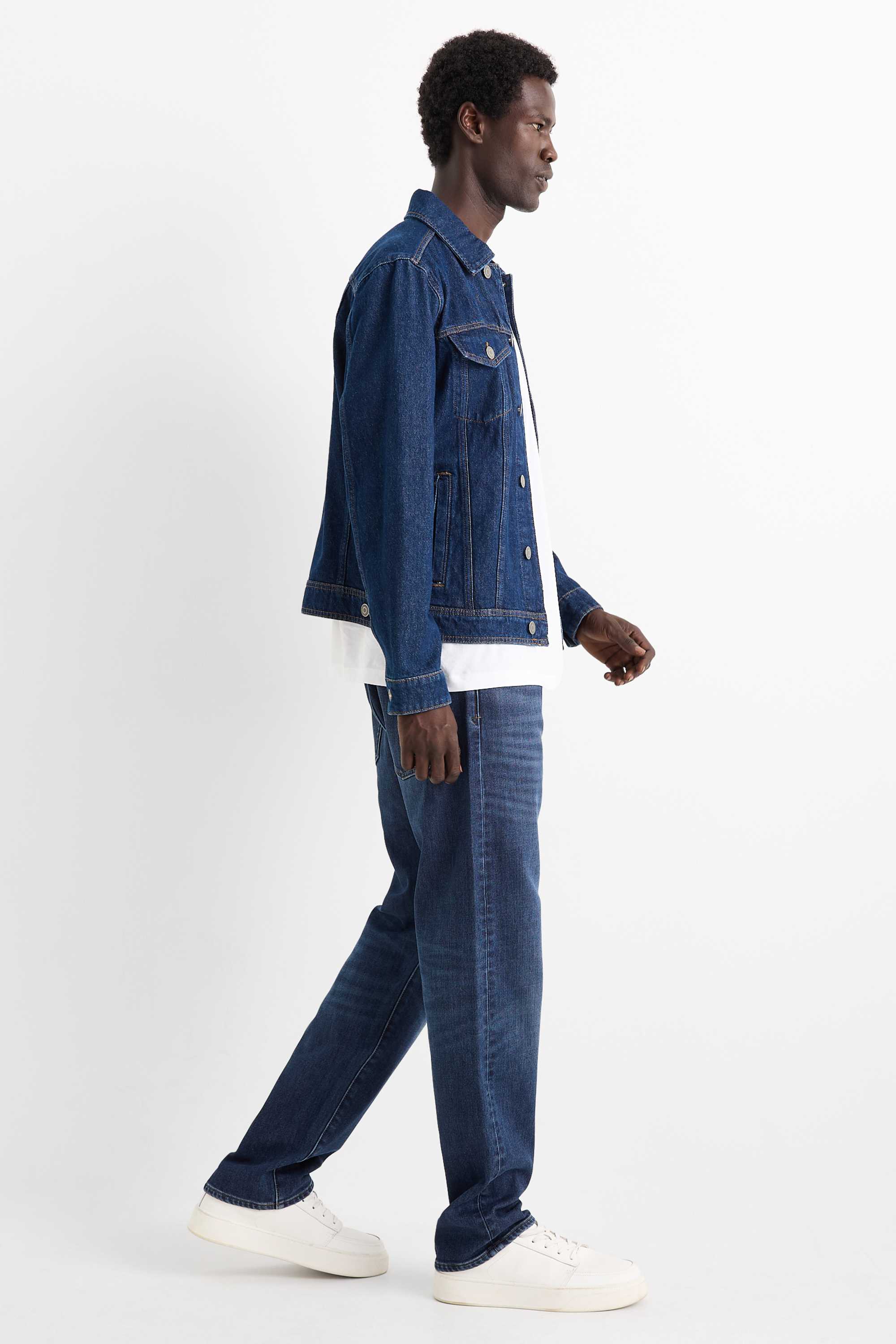 Regular jeans with button fly - thermal jeans - LYCRA® blue denim