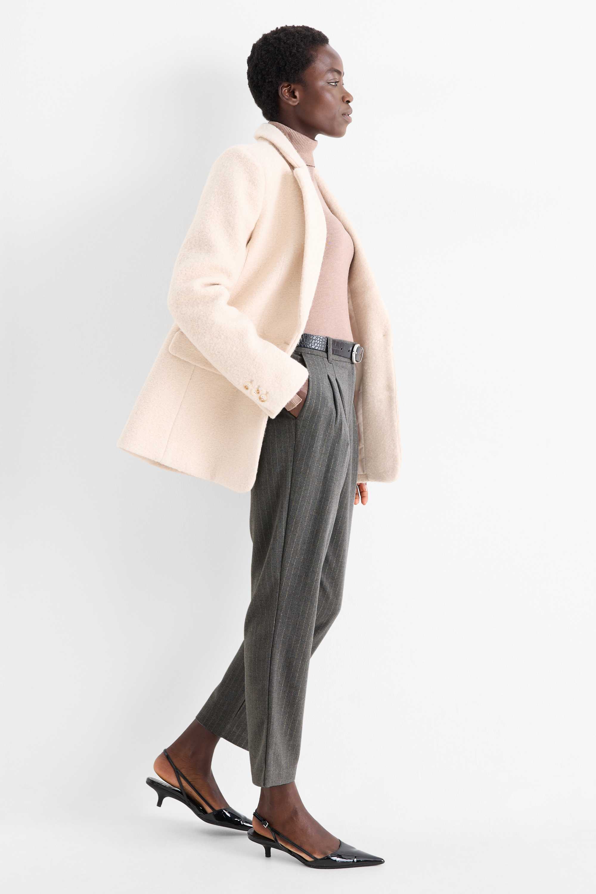 Cloth trousers - high-rise waist - tapered fit - pinstripes dark gray