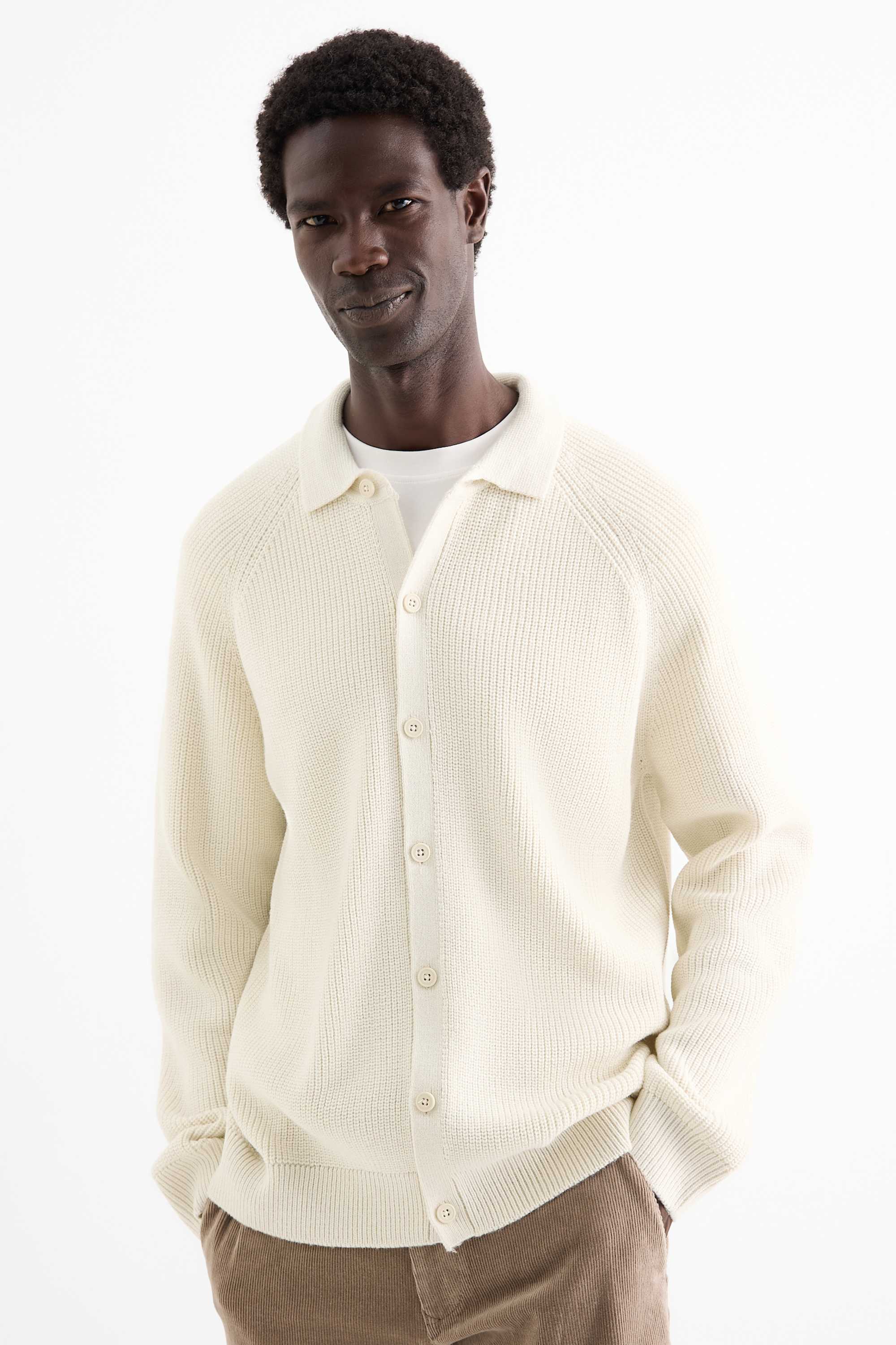 Cardigan - ribbed cremewhite