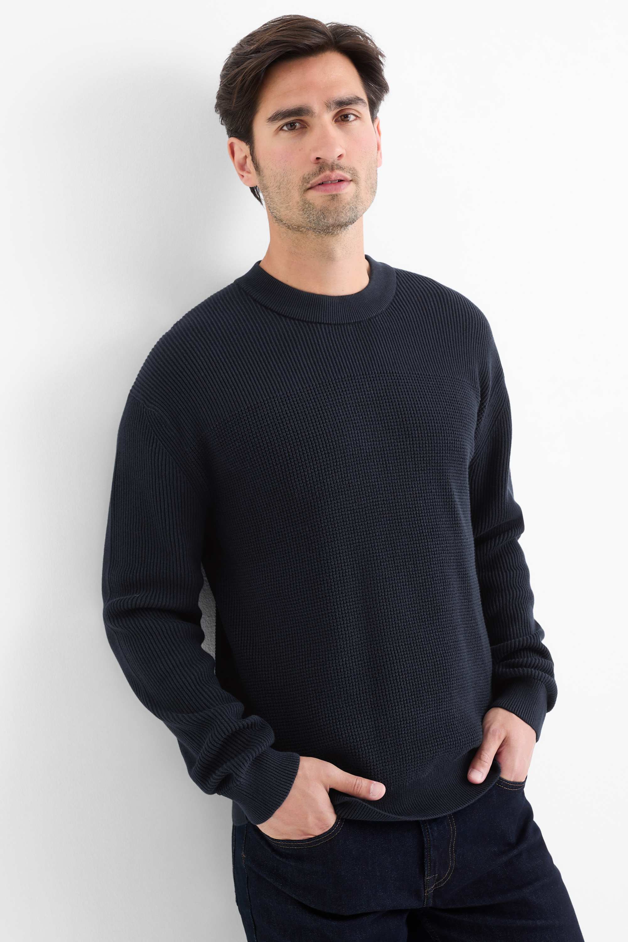 Jumper - textured dark blue
