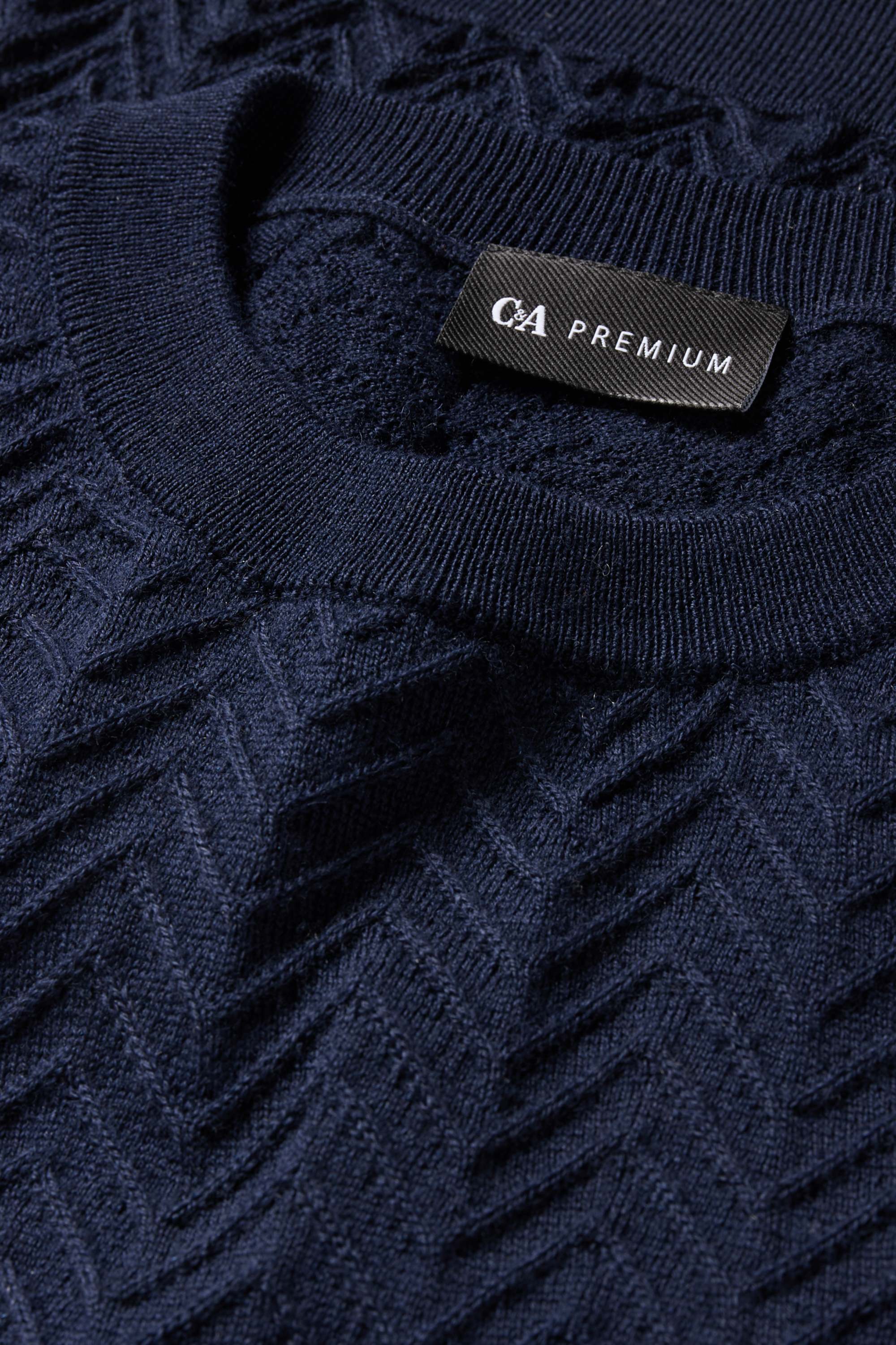 Jumper - wool blend - textured dark blue