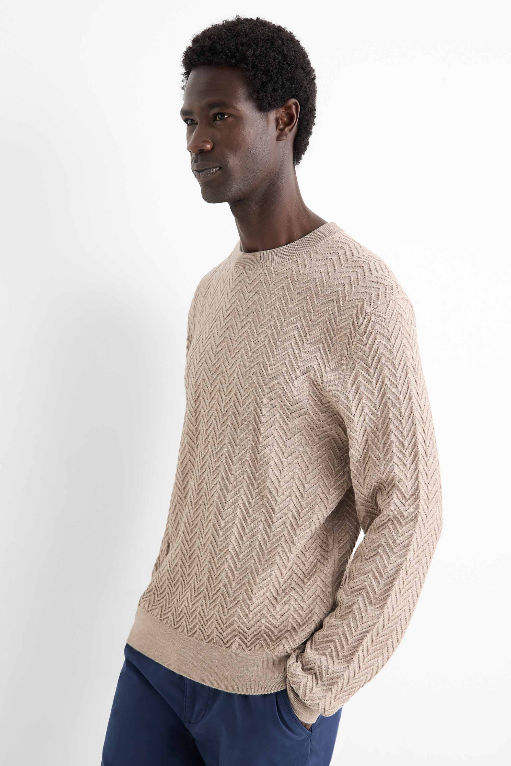 Jumper - wool blend - textured light beige