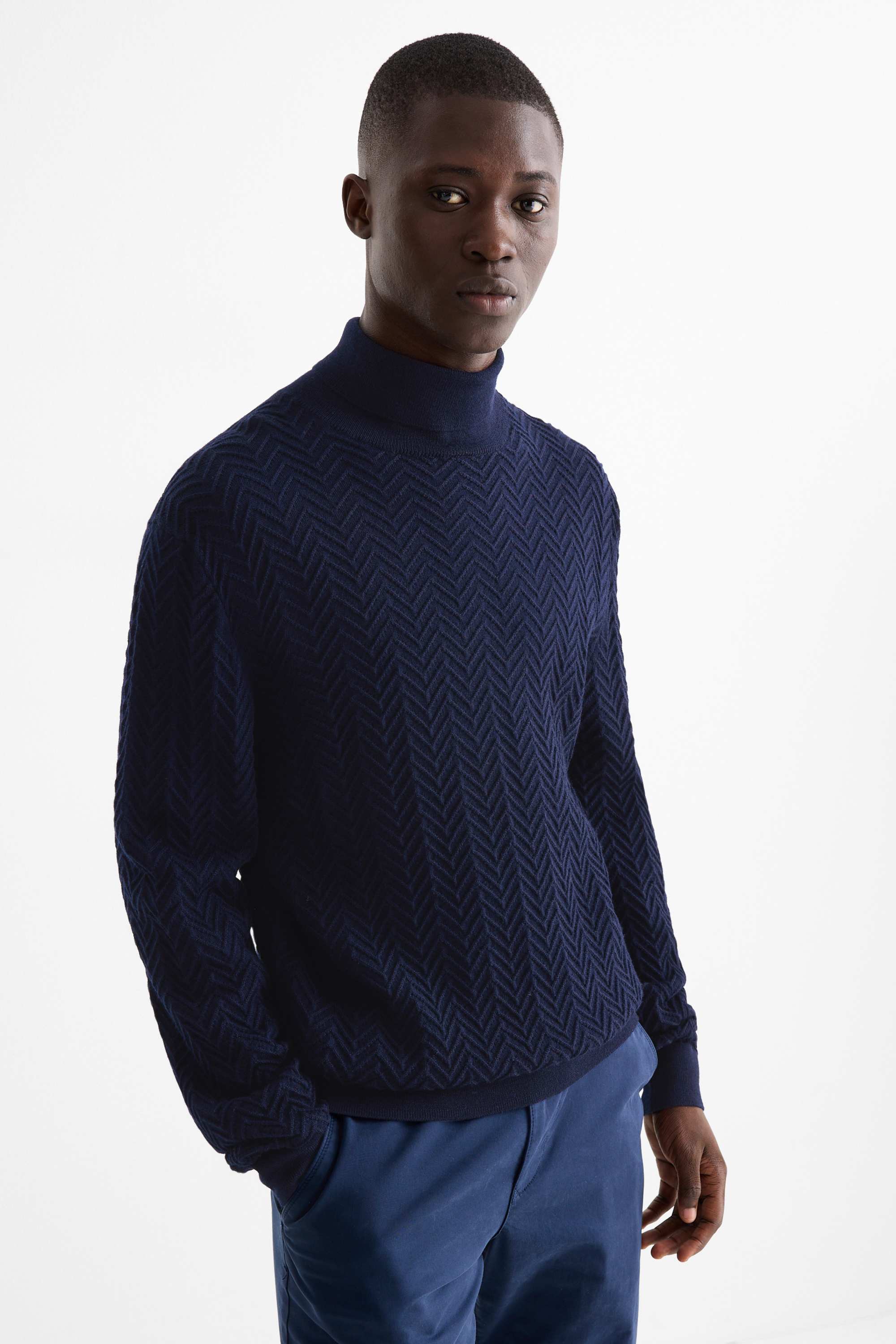 Turtleneck jumper - textured dark blue
