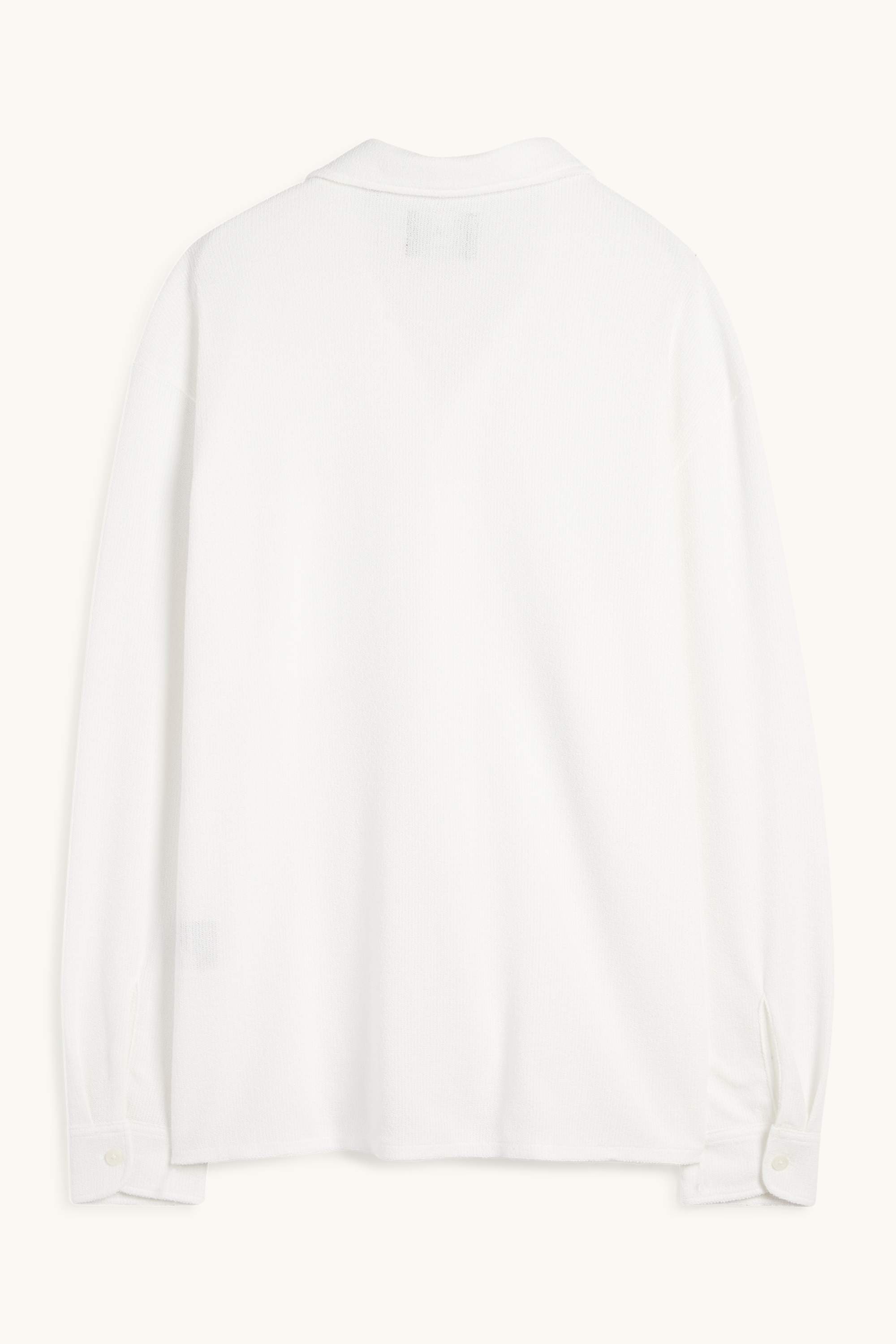 Knitted shirt - loose fit - lapel collar - ribbed cremewhite