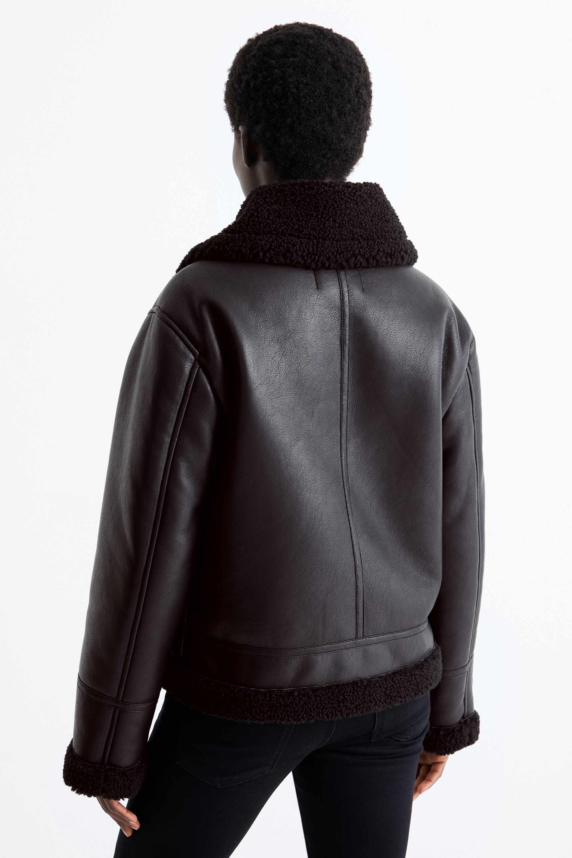 Faux shearling jacket - faux leather black