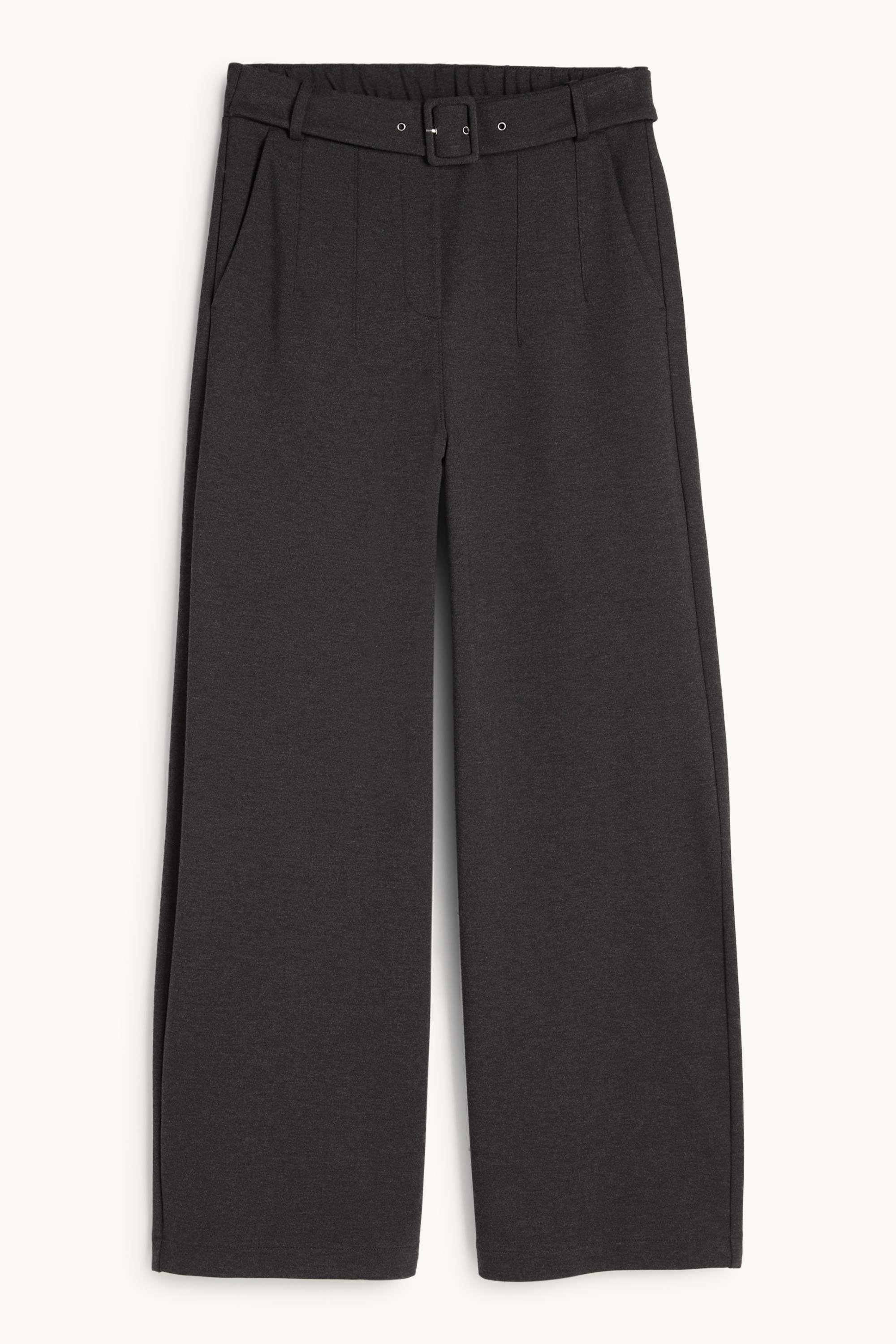 Jersey trousers with belt - high-rise waist - wide leg dark gray