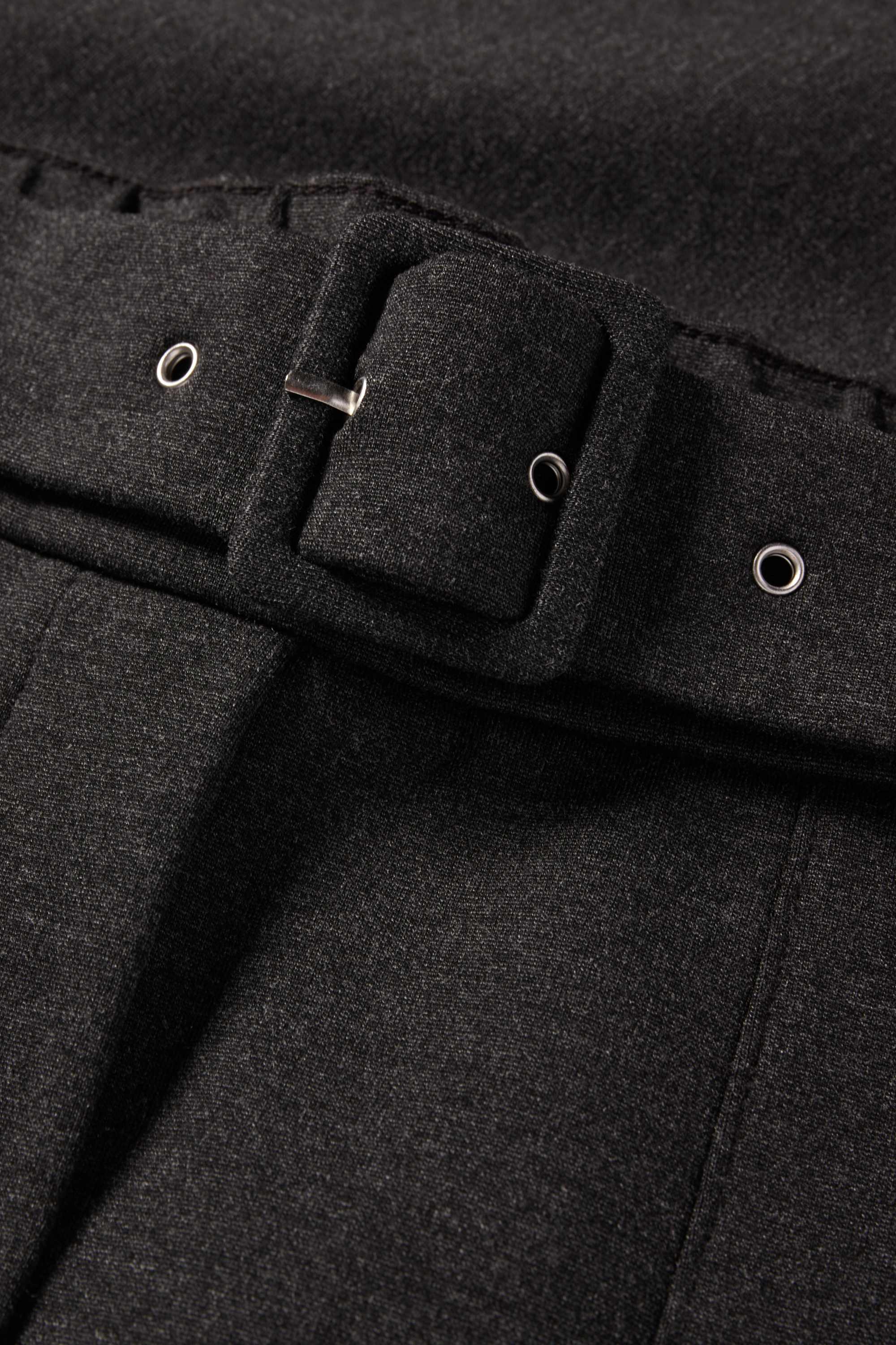 Jersey trousers with belt - high-rise waist - wide leg dark gray