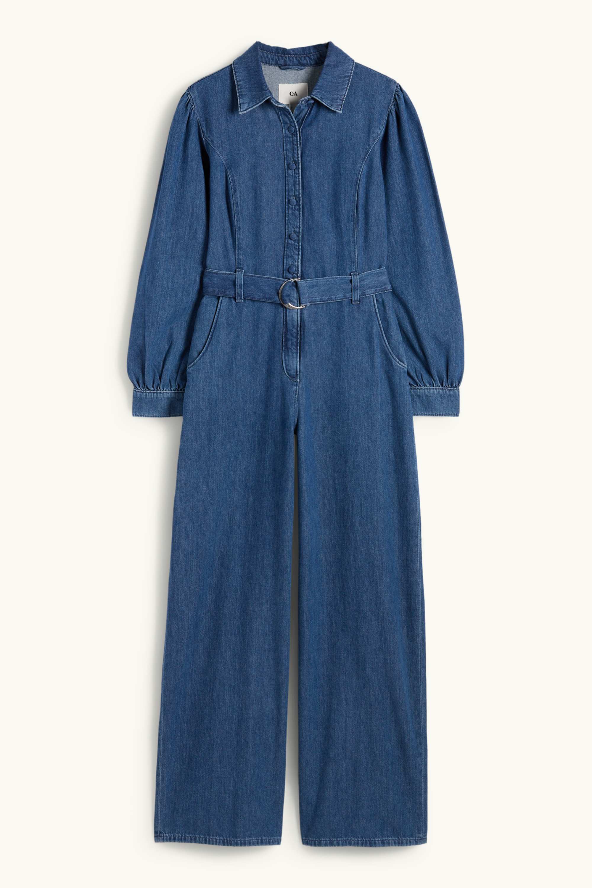 Denim jumpsuit with belt blue denim